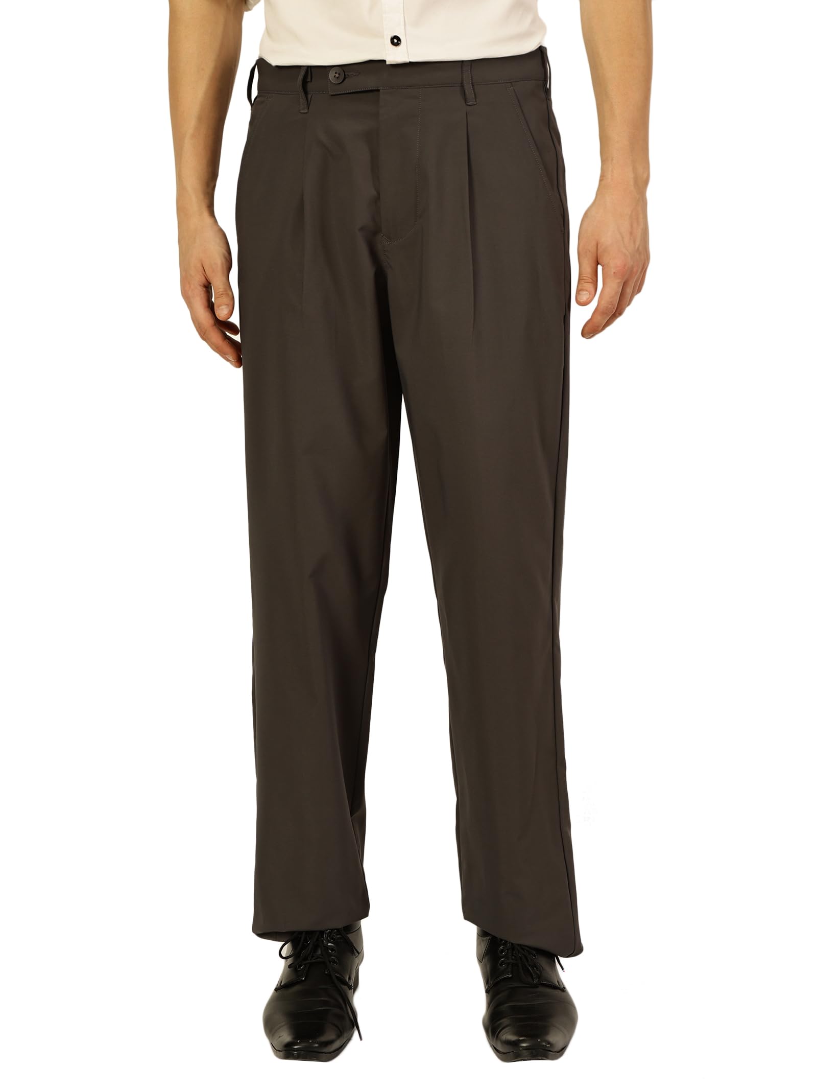 thomas scott Men's | Solid | Modern | Smart Plated | Mid Rise | Regular Fit | Polyester Blend | Button Waist | Chino Trouser | Pants-picture-16