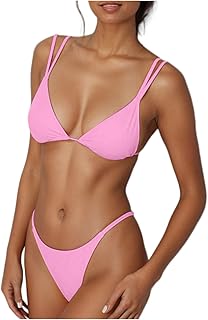 Bikini con purpurina sexy para mujer, bikini de dos piezas, doble correa de hombro, bonito traje de baño, triángulo para bañarse, bikini con aros para mujer