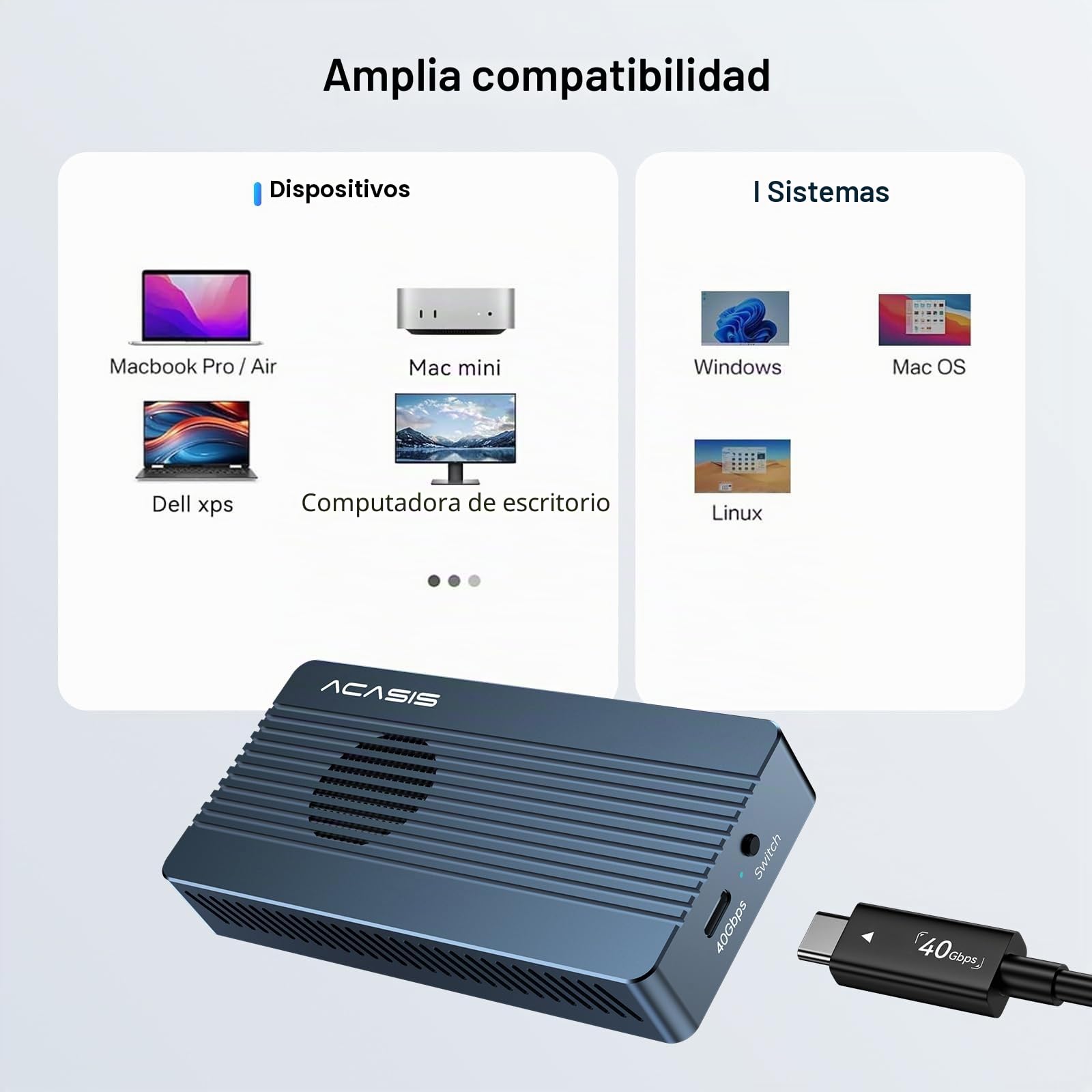ACASIS 40Gbps M.2 NVMe SSD Enclosure, USB4/3.2 Adapter, Built-in Fan | Supports 2230-2280 M.2 SSD, up to 8TB, aluminum alloy housing, plug & play, compatible with Windows/Mac/Linux, includes cable