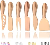 Vista 10 de JASHII Juego de 6 cuchillos de queso de acero inoxidable 304 de plata mate para rebanar, cortar y untar, mini tenedores de queso, cuchillos