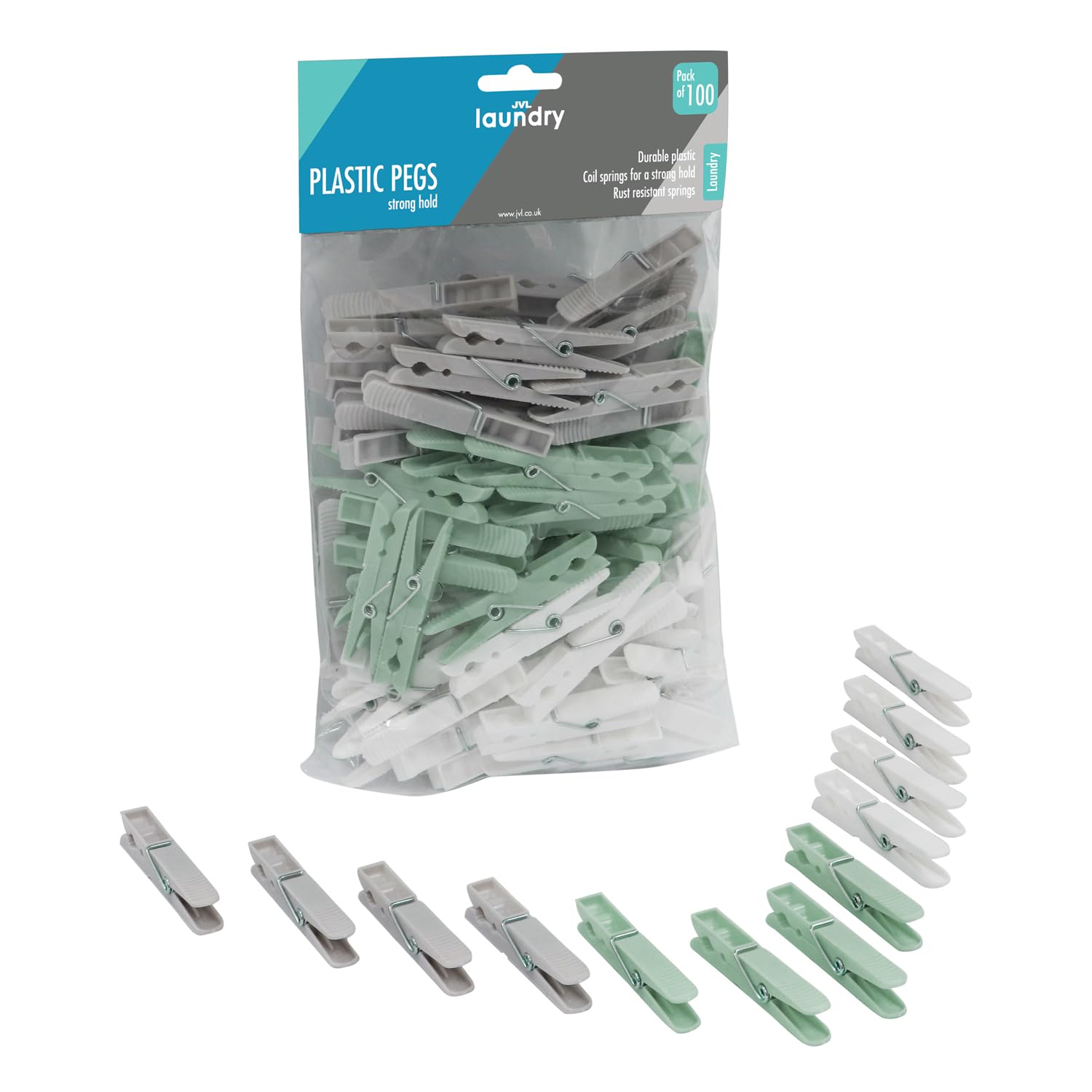 Jvl Assorted 100 Pack Plastic Clothes Pegs – Bulk Washing Line Laundry Pegs – Colours