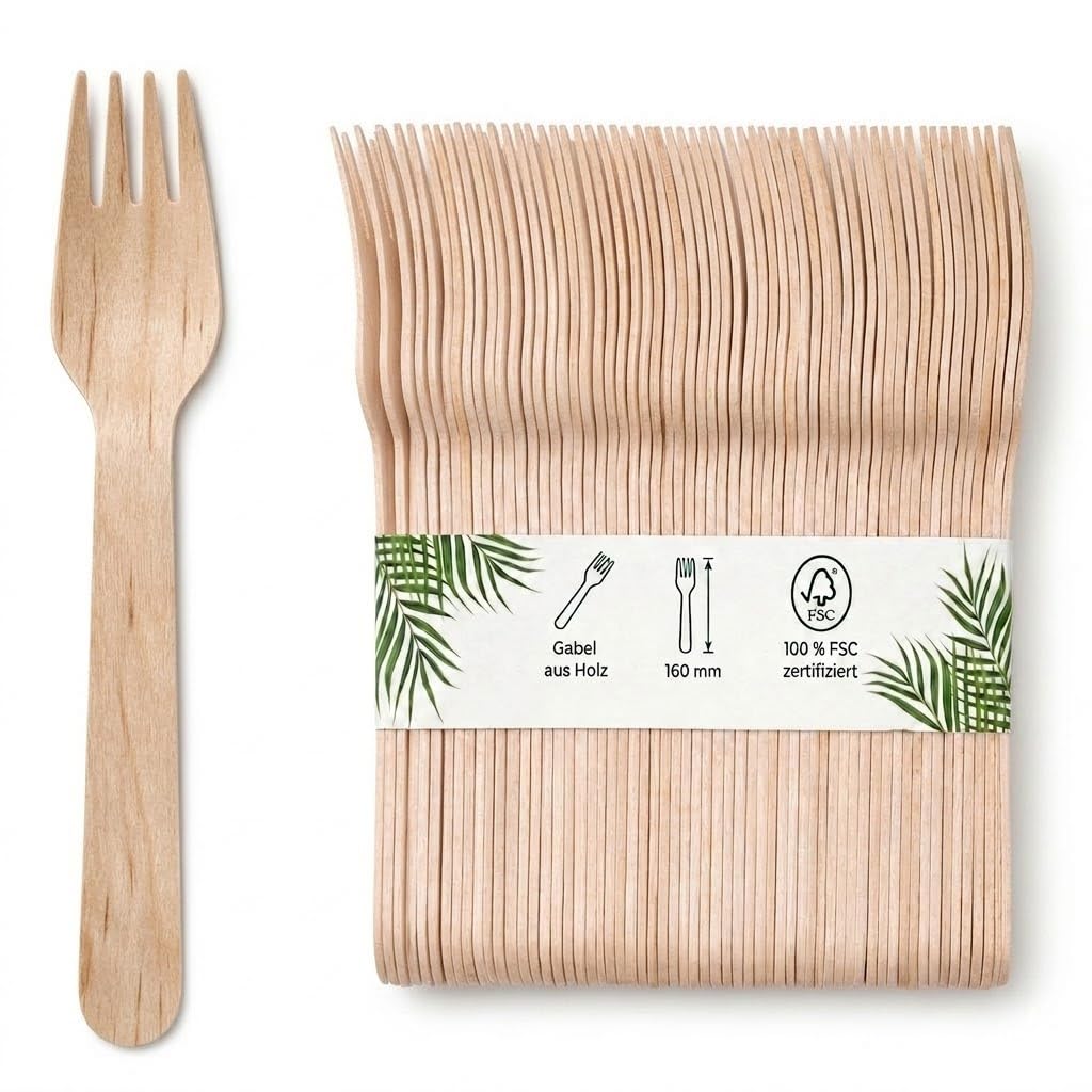 1000 Holzgabeln Birke 16cm | biologisch abbaubar | Nachhaltiges Besteck | Einwegbesteck | Holzbesteck