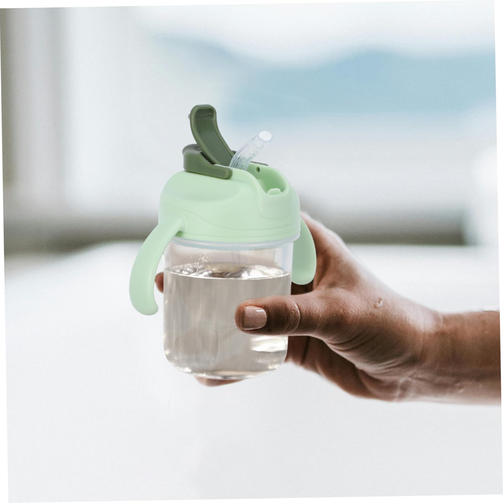 3 Piezas Vaso de anti-asfixia derramar postrado en cama viejo vaso con pajita y tapa Bebiendo Cuidado sorbo de avena para adultos tazas para adultos mayores páginas Green