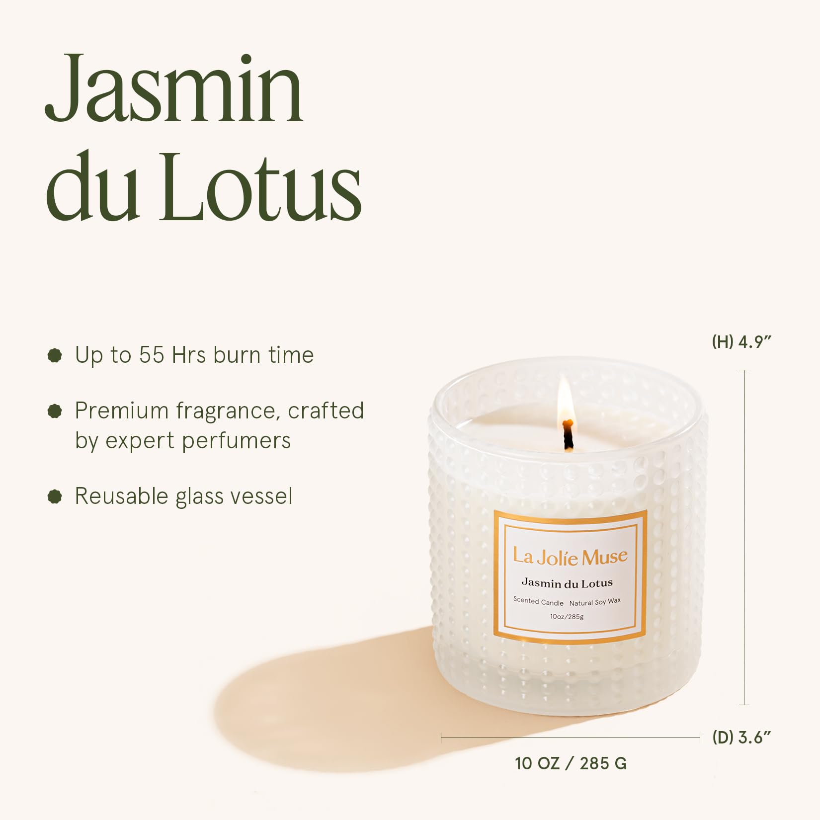 LA JOLIE MUSE Candele al gelsomino, regalo per donne, candela di lusso per la festa della mamma, candele di cera di soia naturale per la casa profumate, 75 ore, 283,5 g