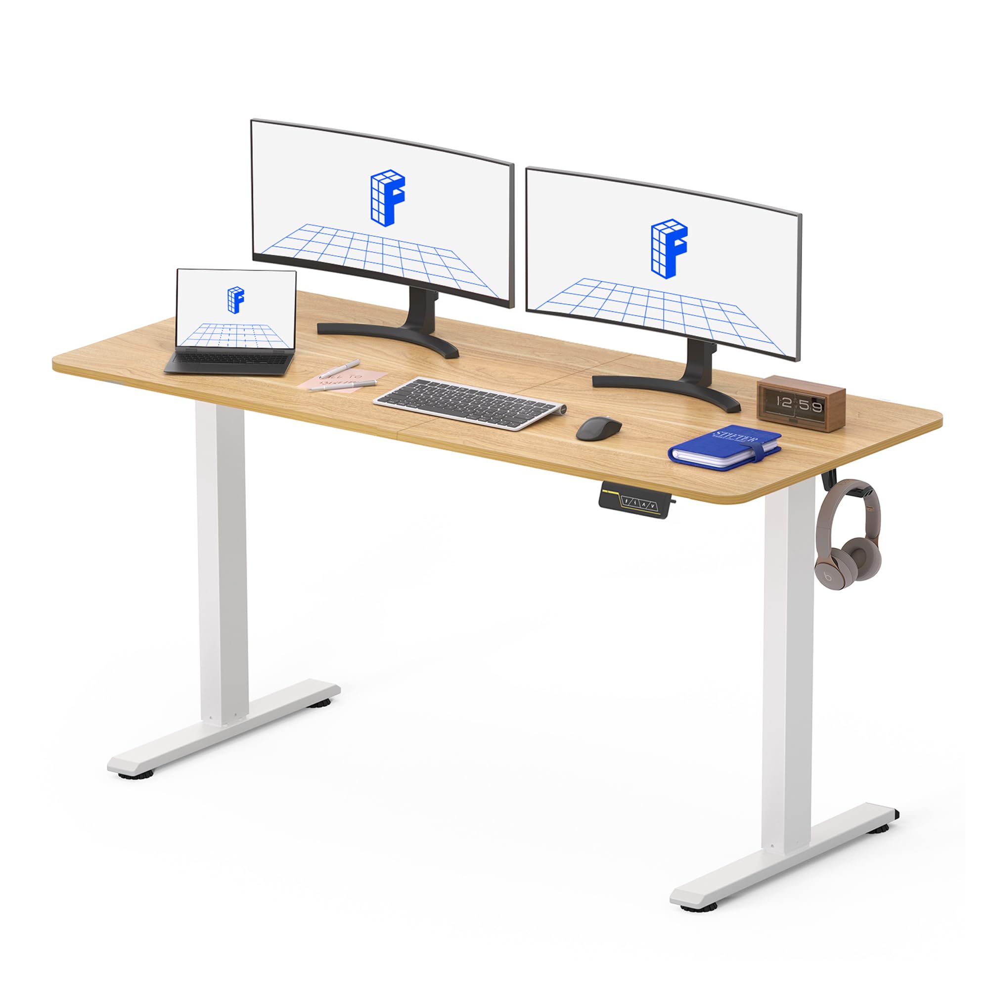 FLEXISPOT Scrivania Regolabile in Altezza 140 * 60 cm, con Pannello di Controllo Digitale, Con Gancio, Con Portabicchieri, Standing Desk Scrivania Motorizzata