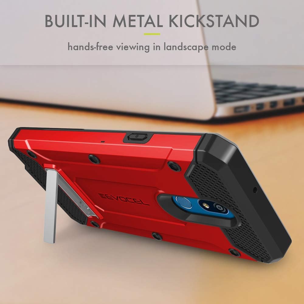 Evocel Explorer Series Pro Phone Case Compatible with K40 with Glass Screen Protector and Belt Clip Holster, Red