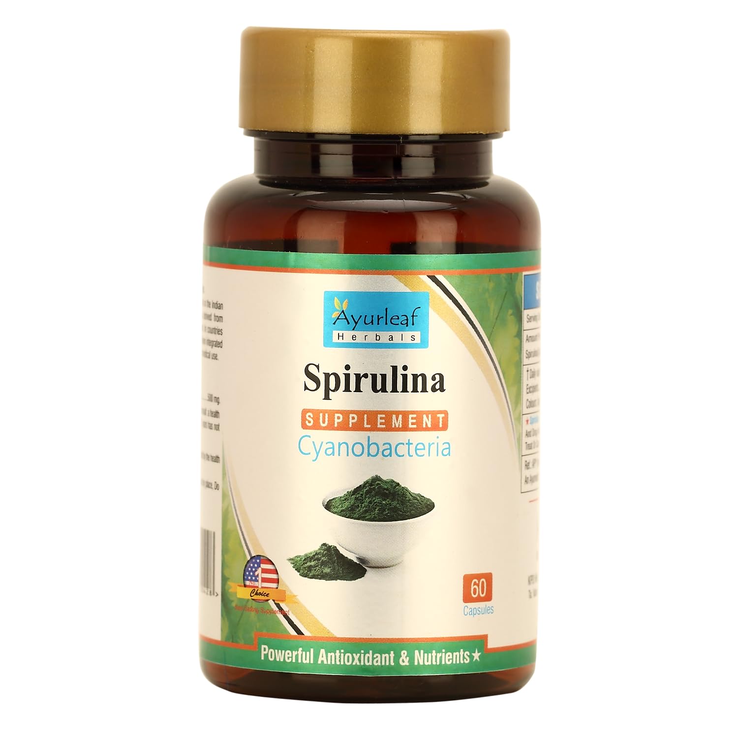 Ayurleaf Herbals Spirulina Capsules | Green Super Food For Full Body Support, Weight Management & Immunity Booster (60 Capsules)