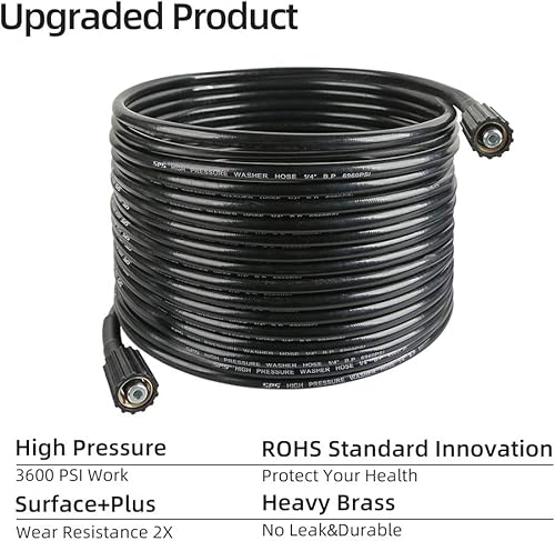 Miniatura 2 de Manguera de lavado a presión de 50 pies x 14 pulgadas, manguera de repuesto para la mayoría de las marcas, rosca de latón M22 de 0.551 in o M22 de