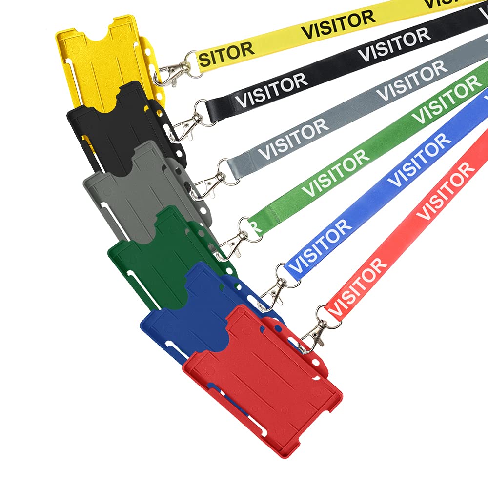 Black Visitor Lanyard with Matching Open Faced Card Holder, Safety Breakaway & Trigger Clip Included, Perfect for Schools, Businesses & More! (Pack of 10)