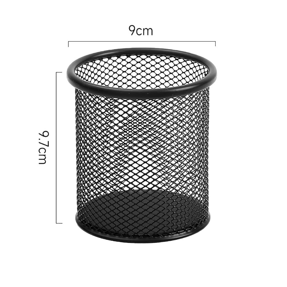 FSSTUD 2 Pcs Metal Mesh Pen Pencil Holder Black Pencil Pots Portable Pen Cup Desk Stationary Organizer Round Makeup Brush Holder for Office Home Classroom - Image 2
