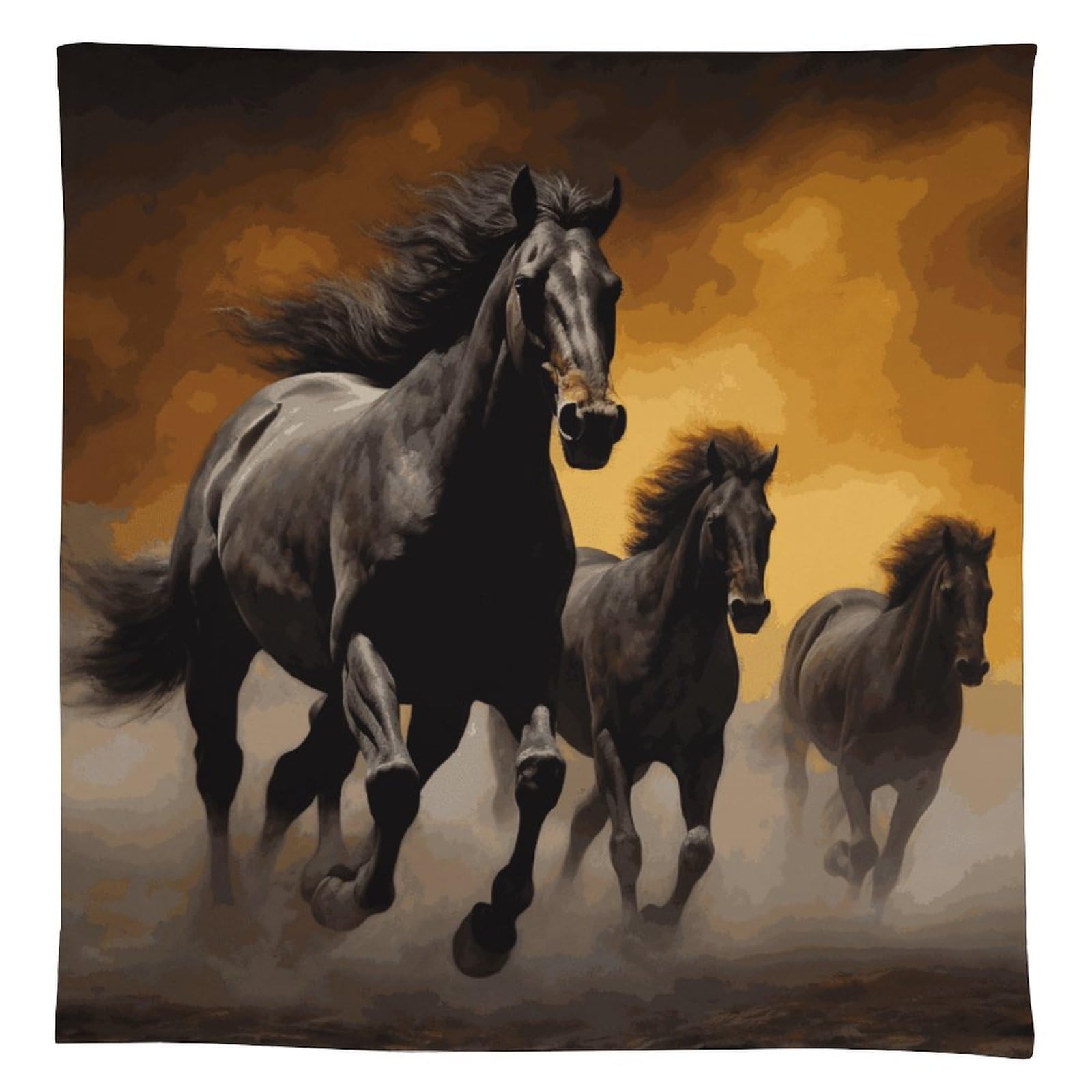 Nappe lavable rectangulaire motif chevaux noirs decoration table