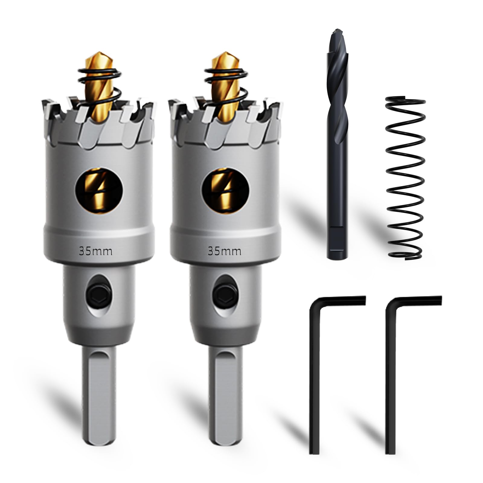 METOTY 35mm 2PCS Carbide Hole Saw Set,Heavy Duty Tungsten Carbide Tipped Hole Cutters Set with a nitrided Step Drill and L-flench, for Steel Iron,Aluminum,Stainless stell