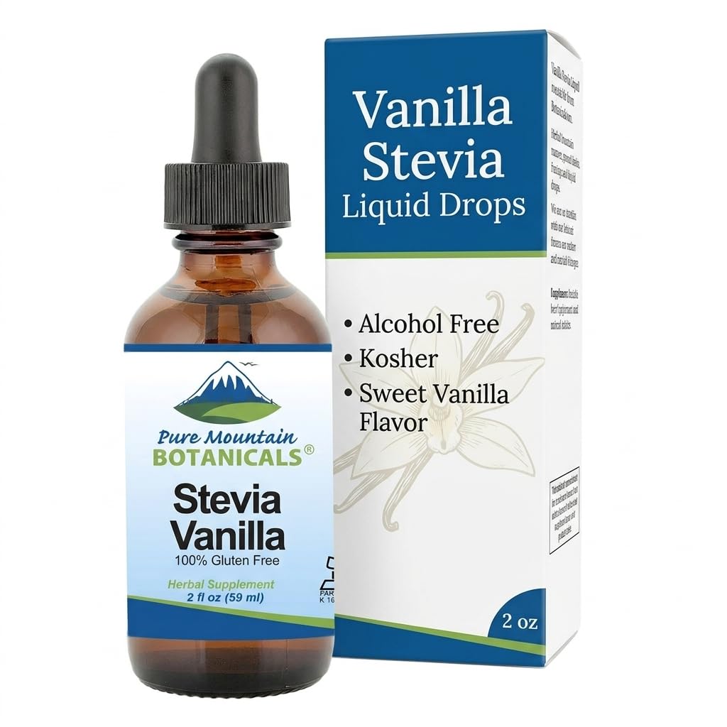 Pure Mountain Vanilla Stevia Liquid - Kosher Vegan Zero Calorie Sweet Drops 2 Fl Oz (Pack of 1)