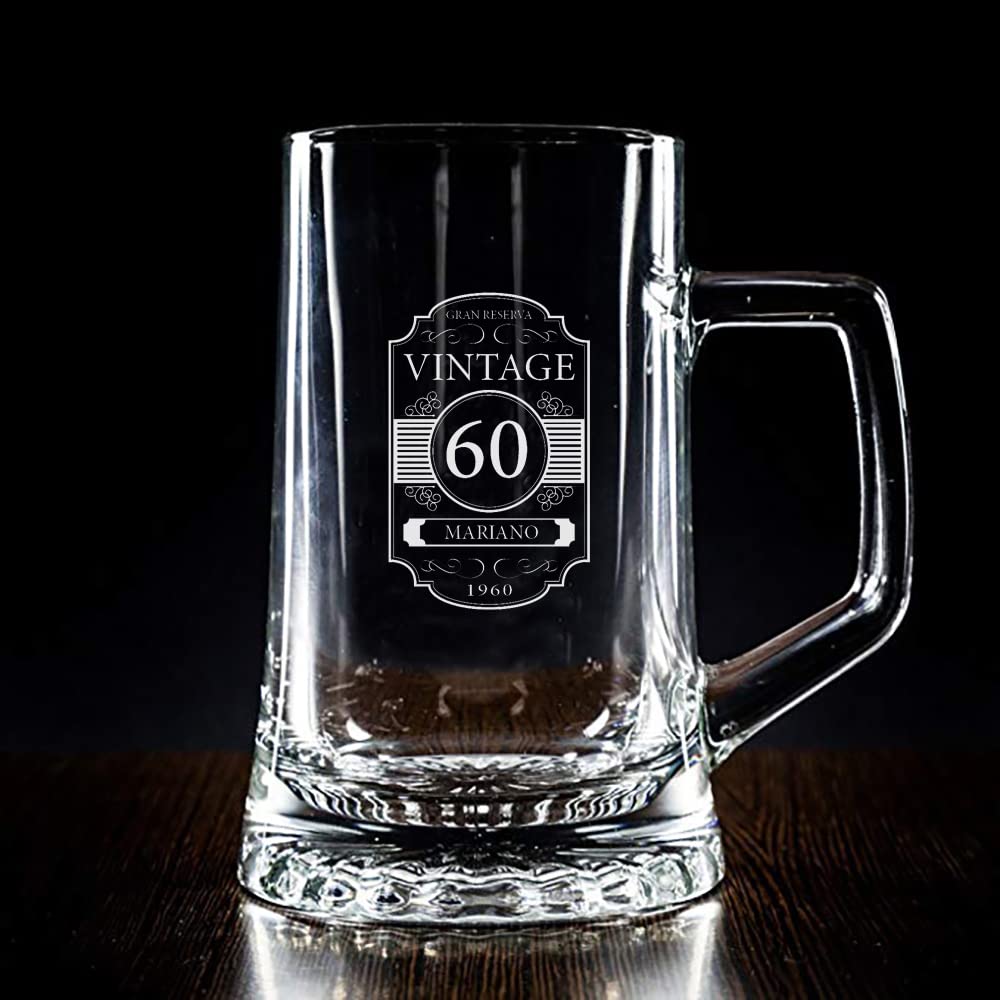 CALLE DEL REGALO Jarra de cerveza vintage en Estuche de Madera grabado