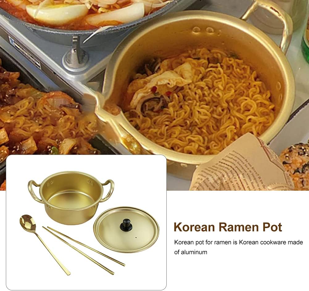  20cm Korean Ramen Cooking Pot with Spoon Chopsticks Lid Ramen  Pot Fast Heating Instant Noodle Soup Korean Korean Ramen Noodle Pot Fast  Heating For Kitchen Cookware(Gold): Home & Kitchen