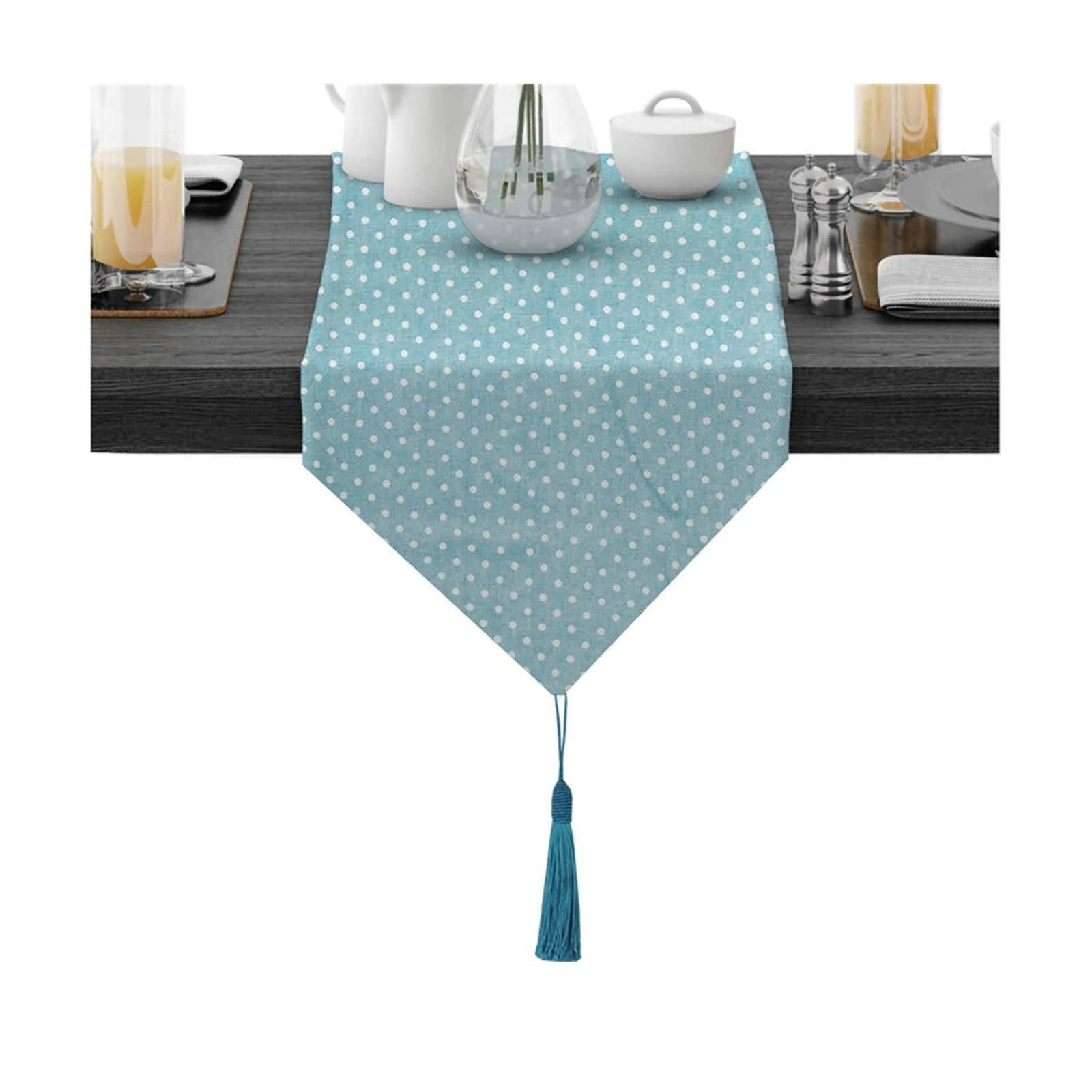 Aeici Camino de mesa de algodón rectangular estilo granja, diseño de puntos, camino de mesa de cena, decoración de 30 x 150 cm, camino de café para mesa de cocina, color azul claro