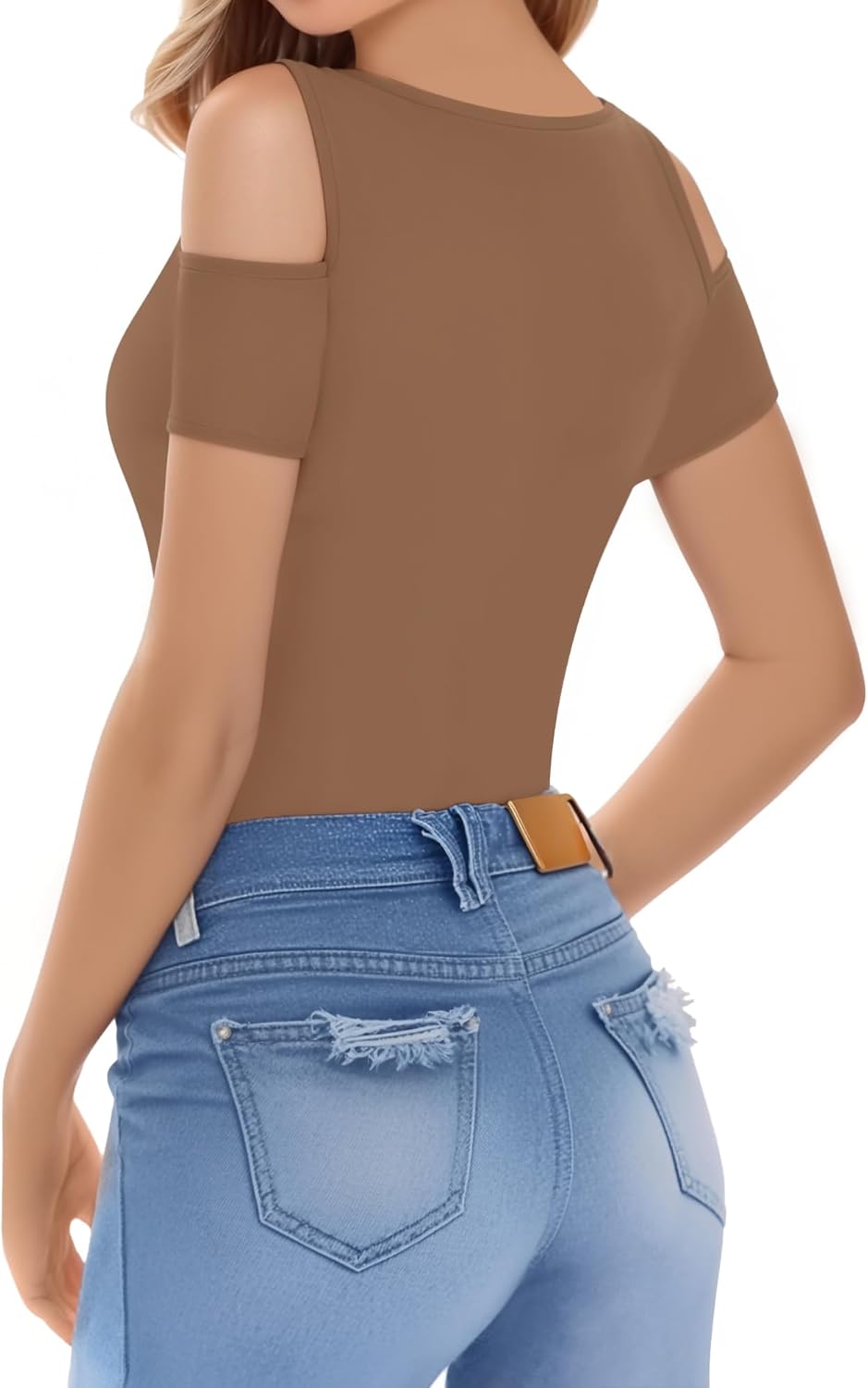 HERLOLLYCHIPS Women Tops Summer Deep V Neck Short Sleeve Cold Shoulder Slim Fit Casual Sexy Tees T-Shirts - Image 4