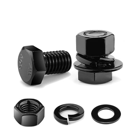 1/4-20 x 3/4" Hex Head Screw Bolt, Nuts, Flat & Lock Washers, 20Pcs 18-8 (304) Stainless Steel, Fully Threaded, Black Oxide by SG TZH