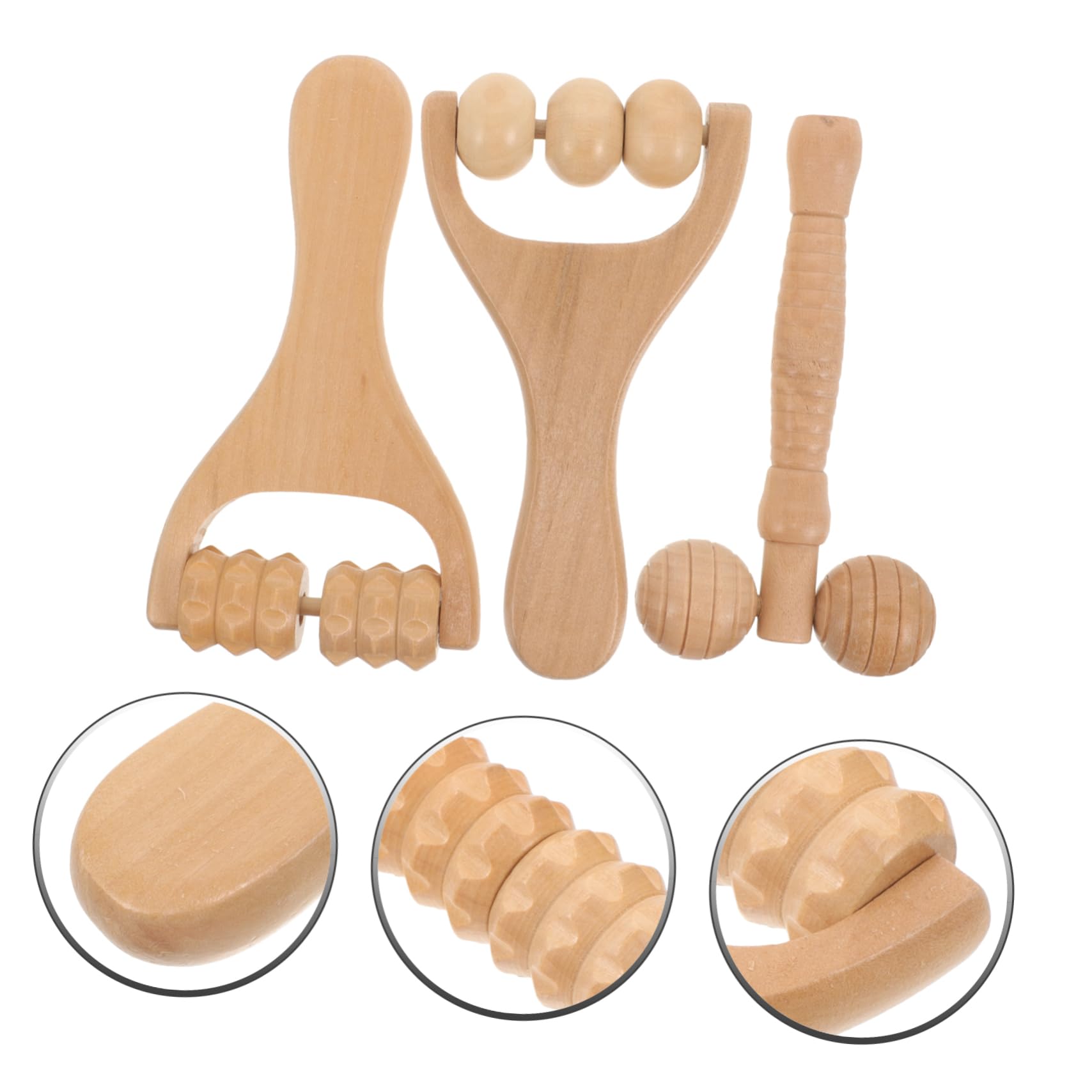 4 Set Massaggiatore Per Il Collo Domestico Massaggiatore Della Spalla Massaggiatore Per Il Corpo Massaggiatore Per Spalle Per Uso Quotidiano Di Legno 3 Pezzi * 4