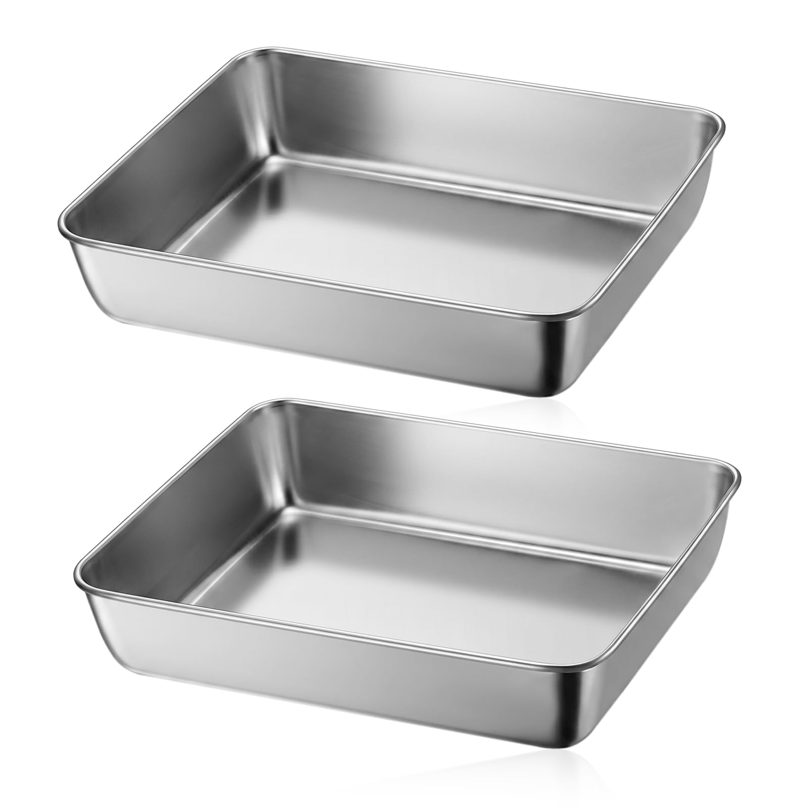 2 PCS Baking Tray Set, Stainless Steel Bake Deep Cake Tin Baking Sheet Pans Dishwasher Safe Rectangle Traybake Tin for Brownie Lasagna 25x20x5.5cm