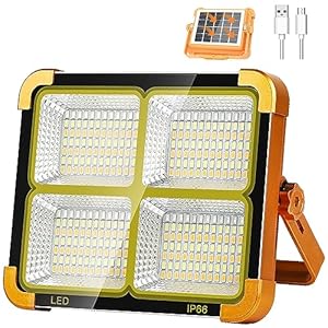 ZQX Projecteur LED Rechargeable – Lampe de Travail Portable avec avec Panneau Solaire, USB Lampe Rechargeable 5 Modes d’éclairage – Idéal pour Camping, Pêche, Urgences, Garage, Atelier