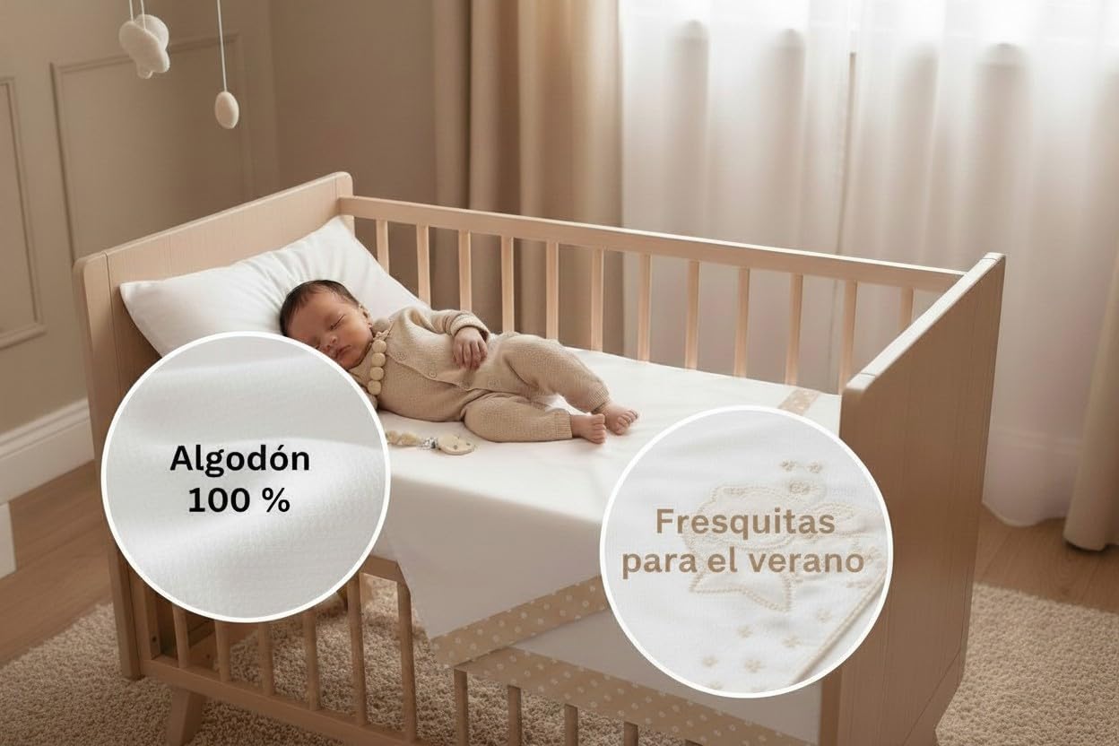 Danielstore Sábanas Cuna 60x120 Bebé – Juego Completo 3 Piezas 100% Algodón Transpirable – Bajera Ajustable + Encimera + Funda Almohada – Ropa de Cama Suave – Incluye Chupetero