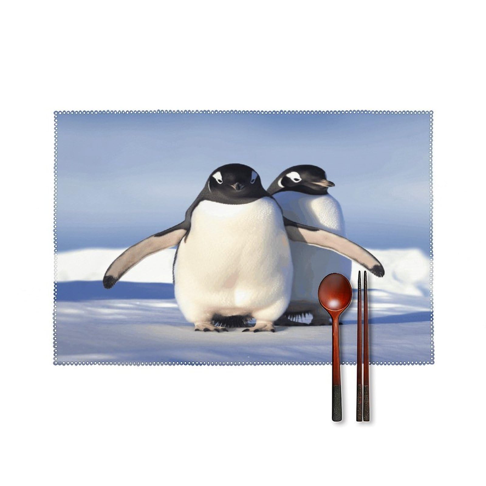 Cute Penguin Placemats Set of 6 Heat-Resistant Washable Place Mats Wipeable Kitchen Placemat Easy to Clean for Indoor Outdoor Party Kitchen Decoration