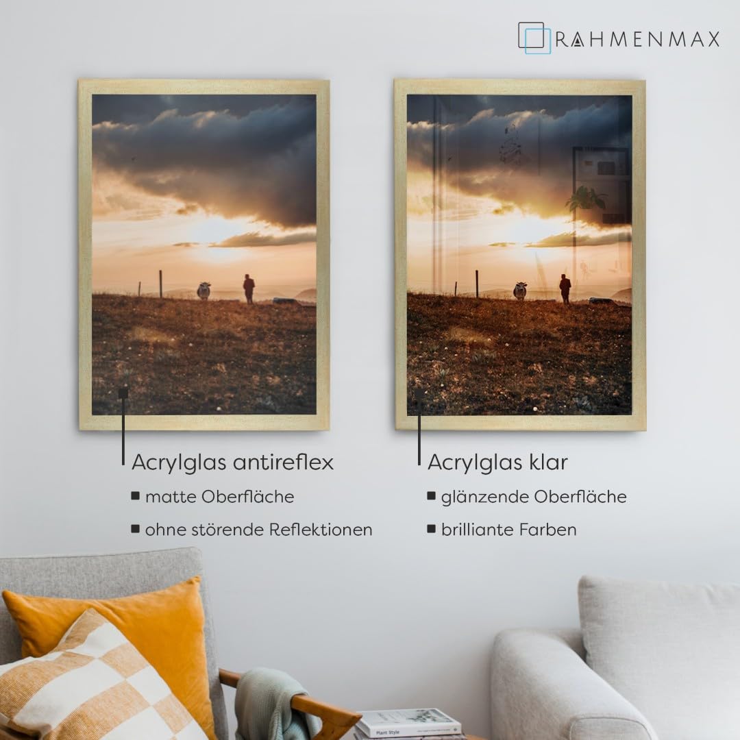 Morena MDF Rahmen für Bild 80x98cm Sand gewischt mit Acrylglas | zum Aufhängen Hoch- und Querformat/Maßanfertigung möglich/Puzzle Rahmen/mit 1mm klarem Acrylglas