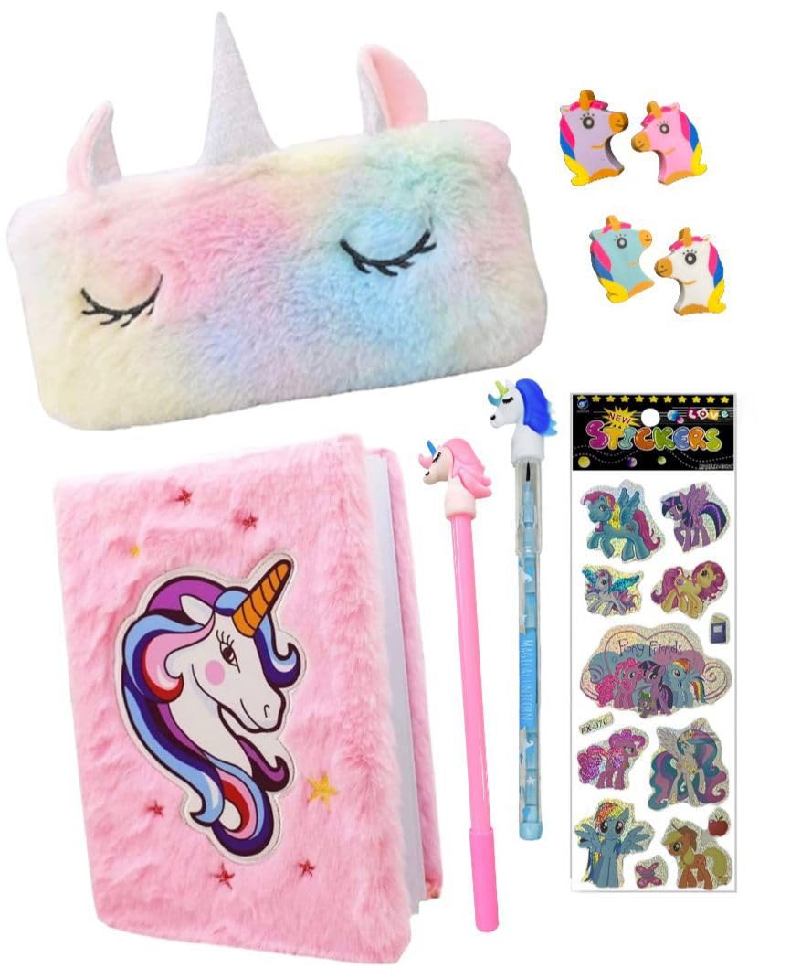 Le Delite Unicorn Fur Diary - Unicorn Fur Soft Plush Diary With Attached Zipper Pouch Pencil Box/Return Gift Combo For Girls Kids (B0C5QWPGBD) Amazon Price History, Amazon Price Tracker