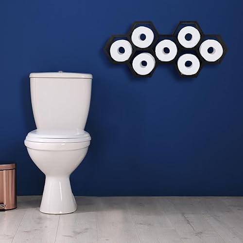 Miniatura 6 de Soporte de papel higiénico de panal de abeja, soporte para 7 rollos, moderno soporte flotante de papel higiénico de panal de abeja, estantes