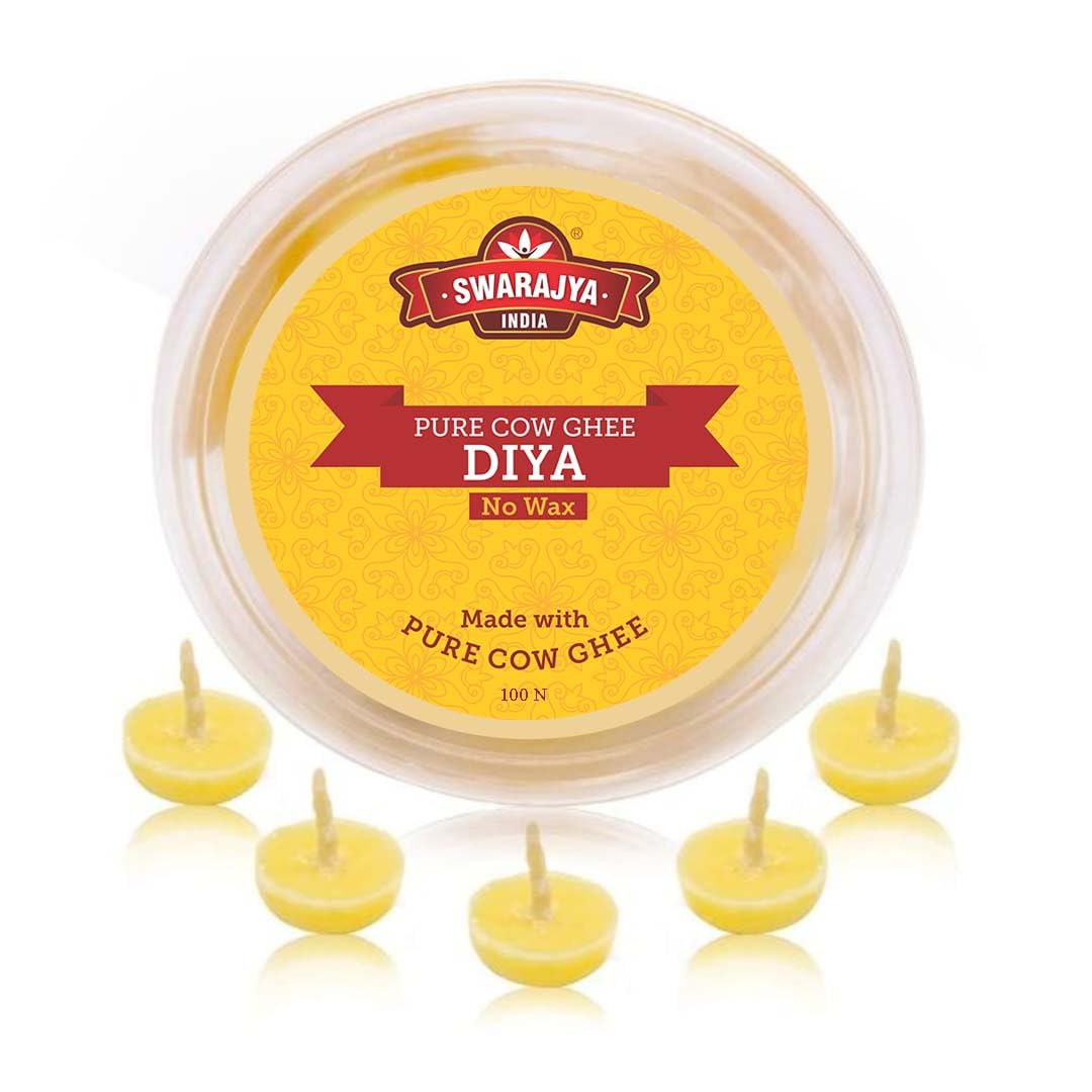 Swarajya India Pure Cow Ghee Diya Batti – 50 Pcs | Wax-Free, Long-Lasting Burn (35–40 Mins) | Traditional Yellow Ghee Diya for Pooja, Aarti & Festivals | 160gm-image-45
