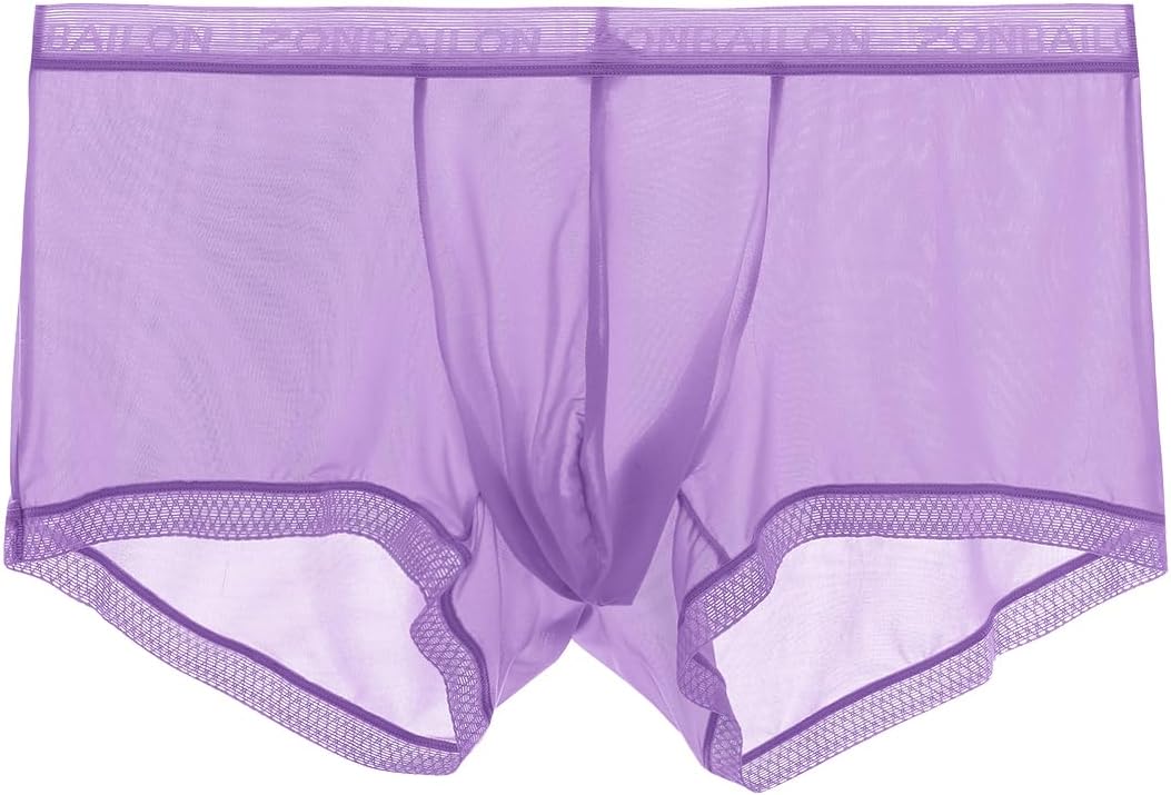 ZONBAILON Breathable Ice Silk Men's Boxer Briefs See-Through Underwear Trunk Transparent Stretch