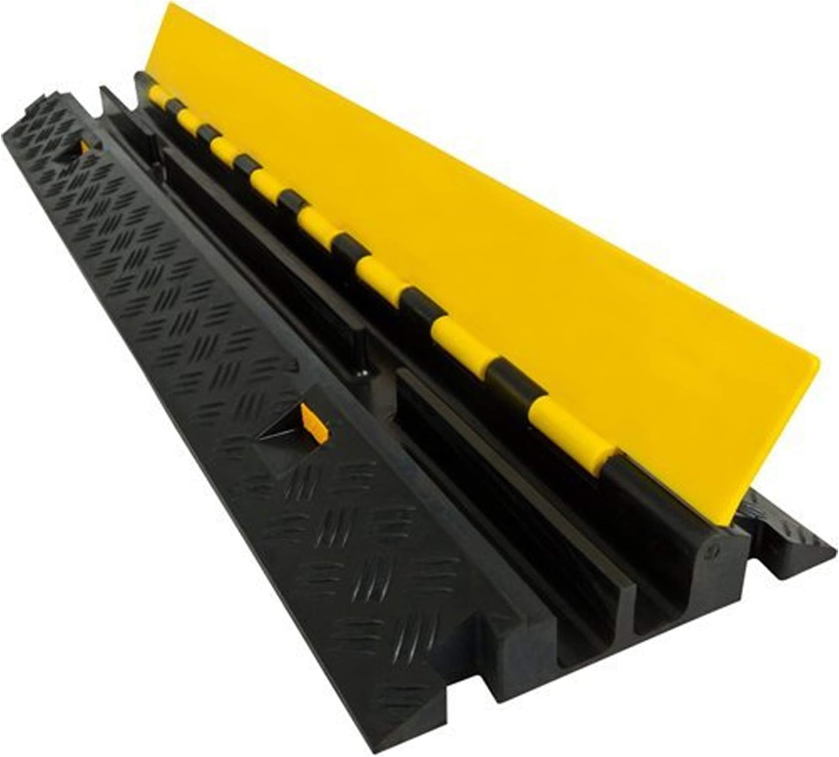 Electriduct Heavy Duty 2 Channel Cable Protector Traffic Wire and Hose Ramp Cord Cover 1.2 Inch Channels 12,000 lbs per Axle CP-RPS-212 - Rubber Black Base/Yellow Lid