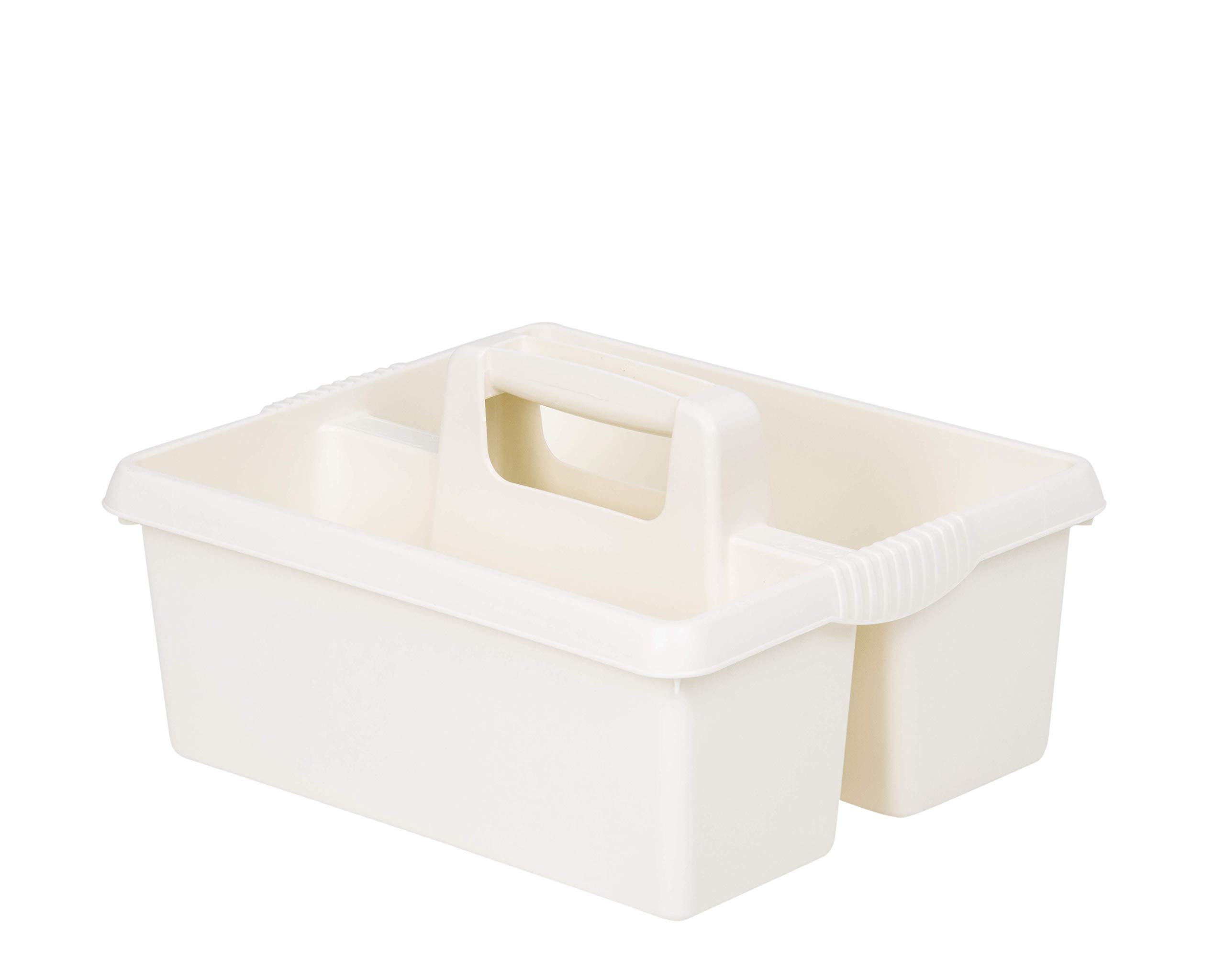 M1ss Soft Cream Heavy Duty Plastic Handy Kitchen Tool Cleaning Tool Box Utility Storage Tidy Organiser Tote Tray Large Strong Cleaners Carry Caddy (Soft Cream)