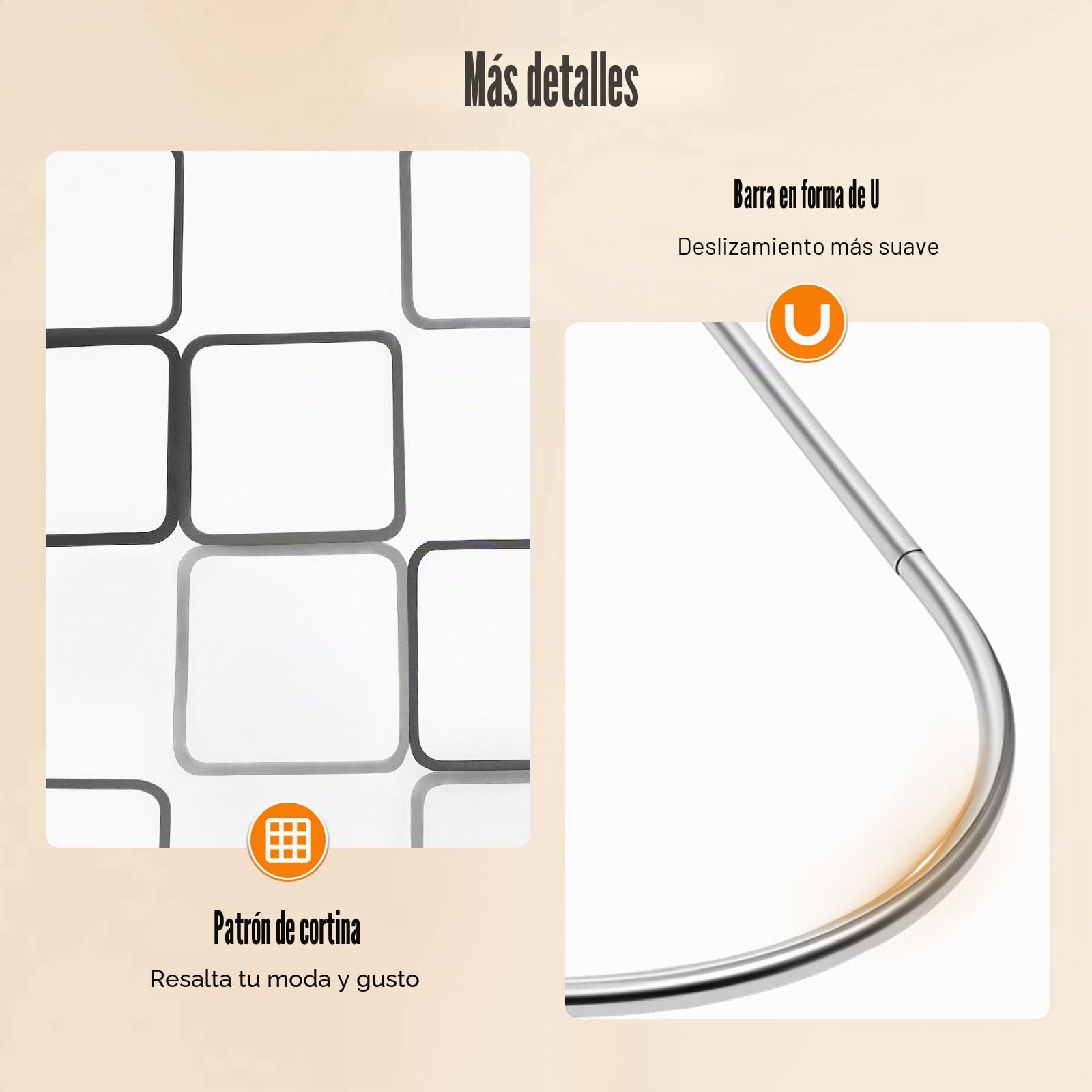 Barra de cortina de ducha curvada de acero inoxidable, diseño en forma de U, soporta hasta 20 kg, perfecta para baños, inodoros, vestuarios, resistente al óxido y fácil de instalar.