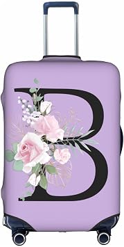Flower Letter B Purple Luggage Cover Elastic Washable Stretch Suitcase Protector Anti-Scratch Travel Suitcase Cover for Kid and Adult M 22-24 inch suitcase