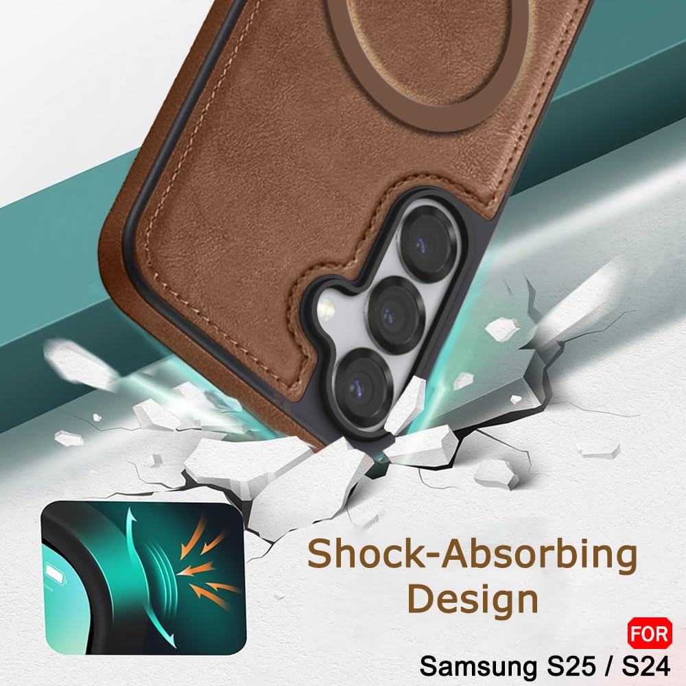 TheGiftKart Genuine Leather Finish Back Cover Case for Samsung Galaxy S25 / S24 5G | Raised Edges for Camera & Screen Protection | Shockproof Stunning Minimalist Design (MagSafe Compatible, Brown) — Amazon image 6