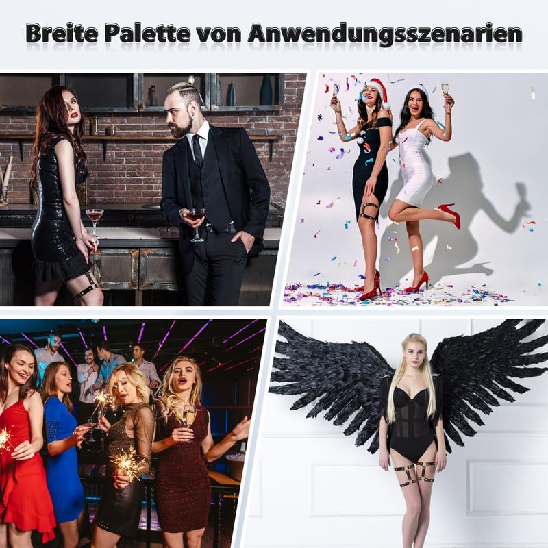 KWJEIULSOQ Strumpfhalter Damen Garter Belt Punk Leder Beinkette Suspender Oberschenkel Ring Harness Gothic Oberschenkelkette für Frauen(Schwarz)