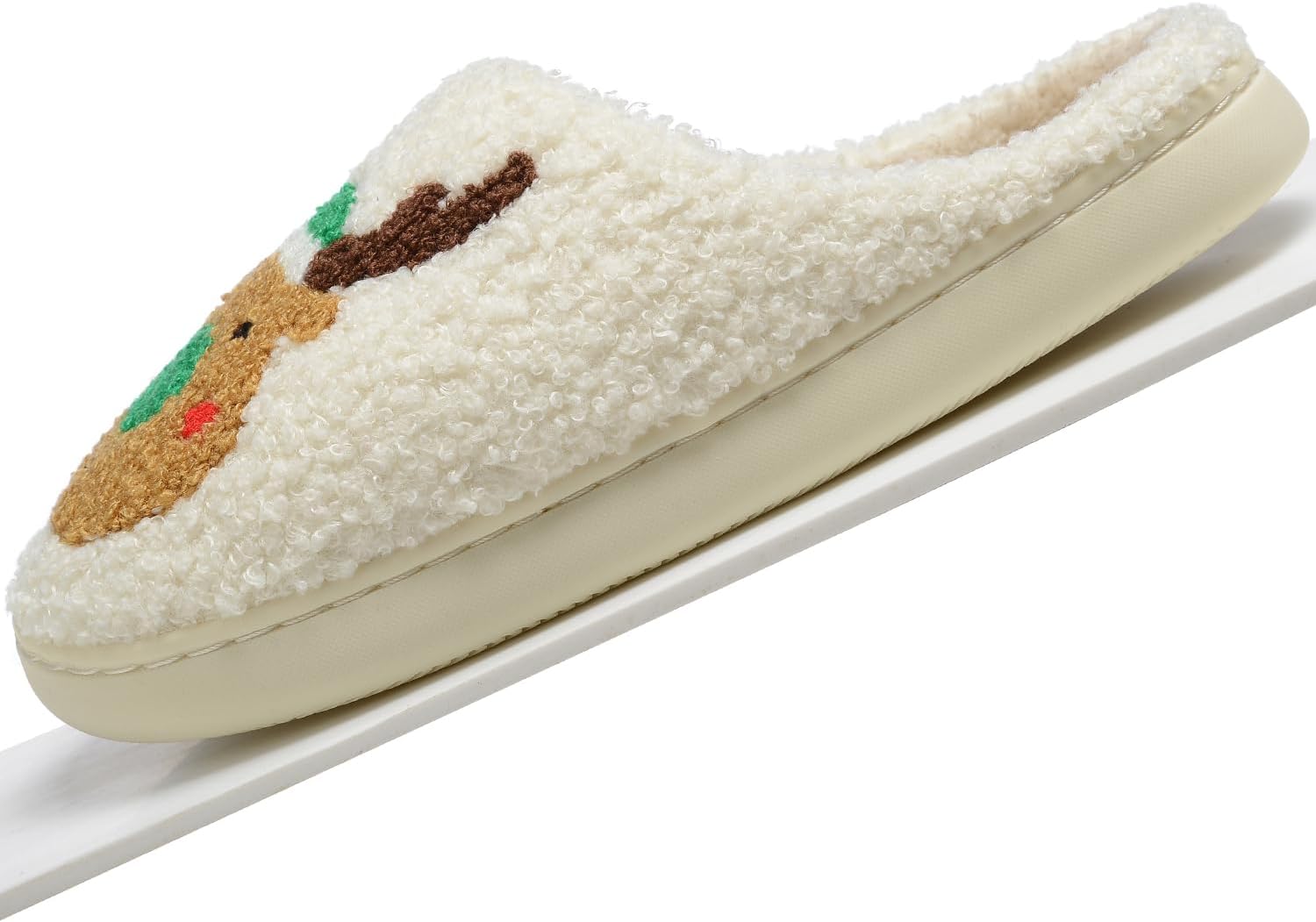 LIONPARK Women Christmas Elk Xmas Slippers: Red Moose Cute Cartoon Fuzzy Warm House Men Slippers Winter Soft Cozy Non-Slip Memory Foam Indoor Outdoor Shoes B(M) 5.5-10.5 D(M) 5-11 - Image 6