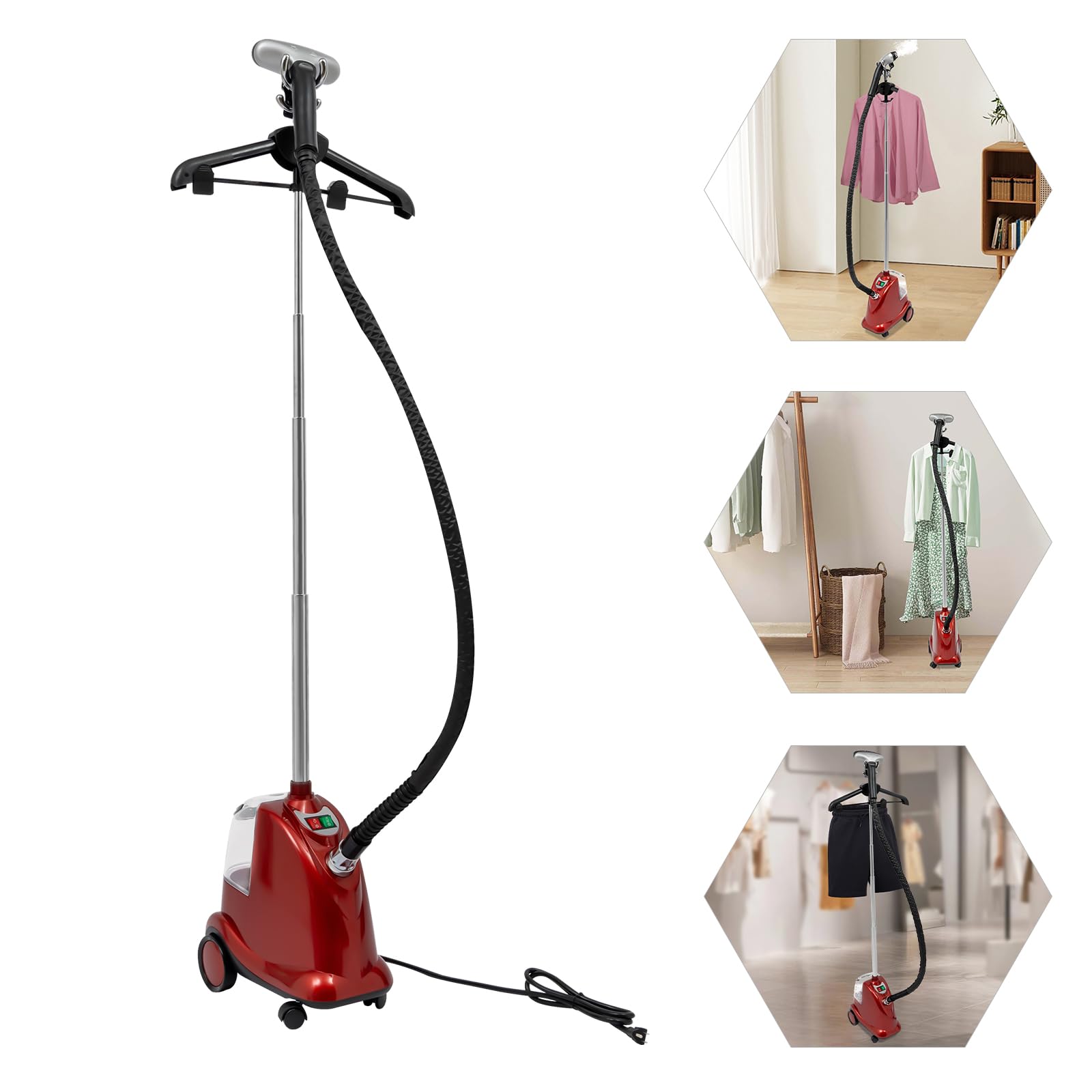 1800W Standing Steamer for Clothes,Height Adjustable Steaming Wrinkle Remover with 0.79 Gal Removable Water Tank and Hanger, Standing Garment Steamer with Roll Wheel,for Iron Suits, Shirts,Trousers