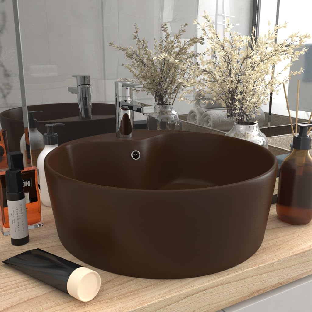 Generisch Luxus-Waschbecken mit Überlauf Matt Dunkelbraun 36x13cm Keramik,Heimwerkerbedarf,Sanitärbedarf,Sanitärkeramik & Armaturen,Waschbecken & Spülen,Badezimmer-Waschbecken-147039