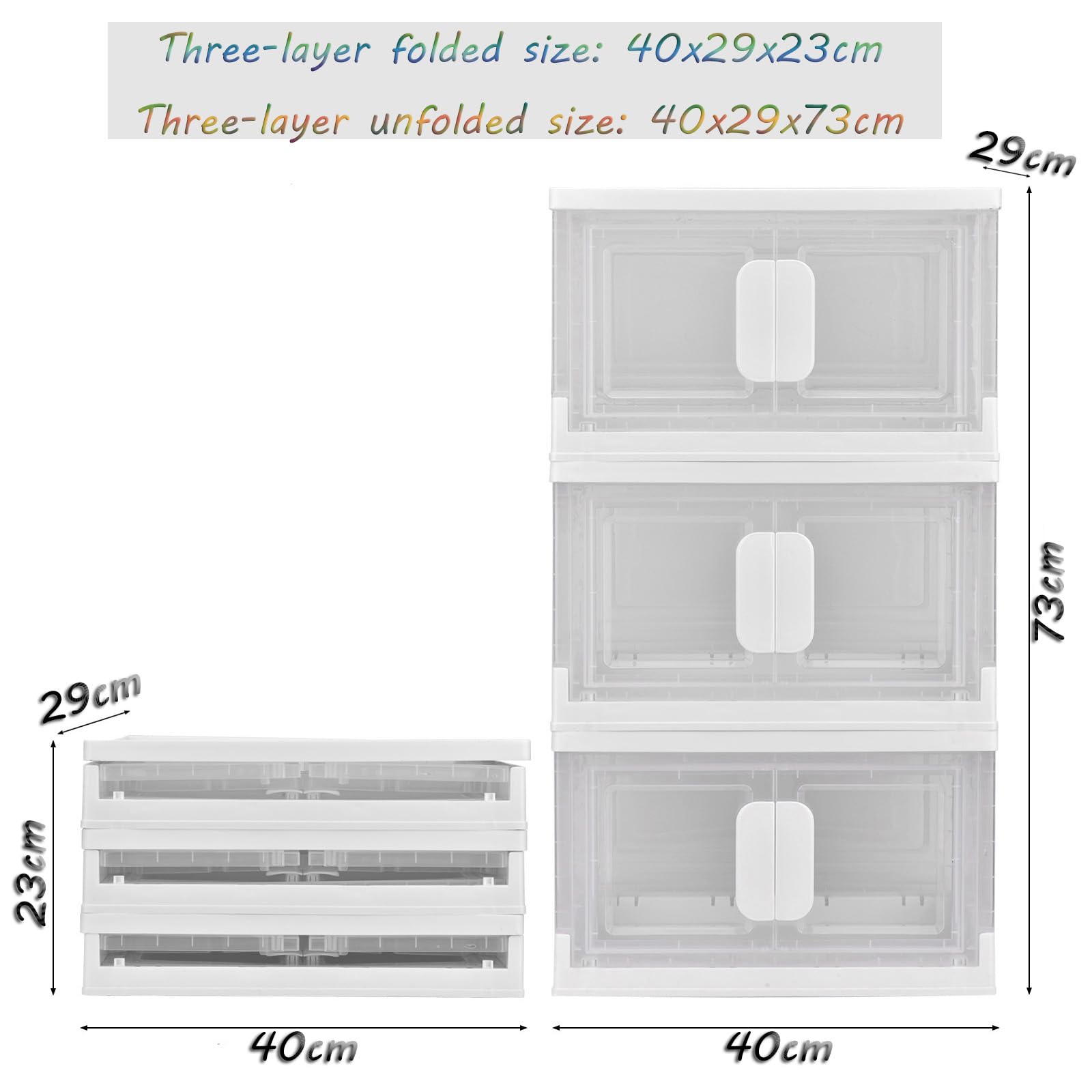 Caja de Almacenamiento de Plástico Plegable Caja Almacenaje con Tapa Juego de 3 Transparente Cajas Organizadoras Plastico Apilables para Aormitorio, Armario, Cocina (Transparente)