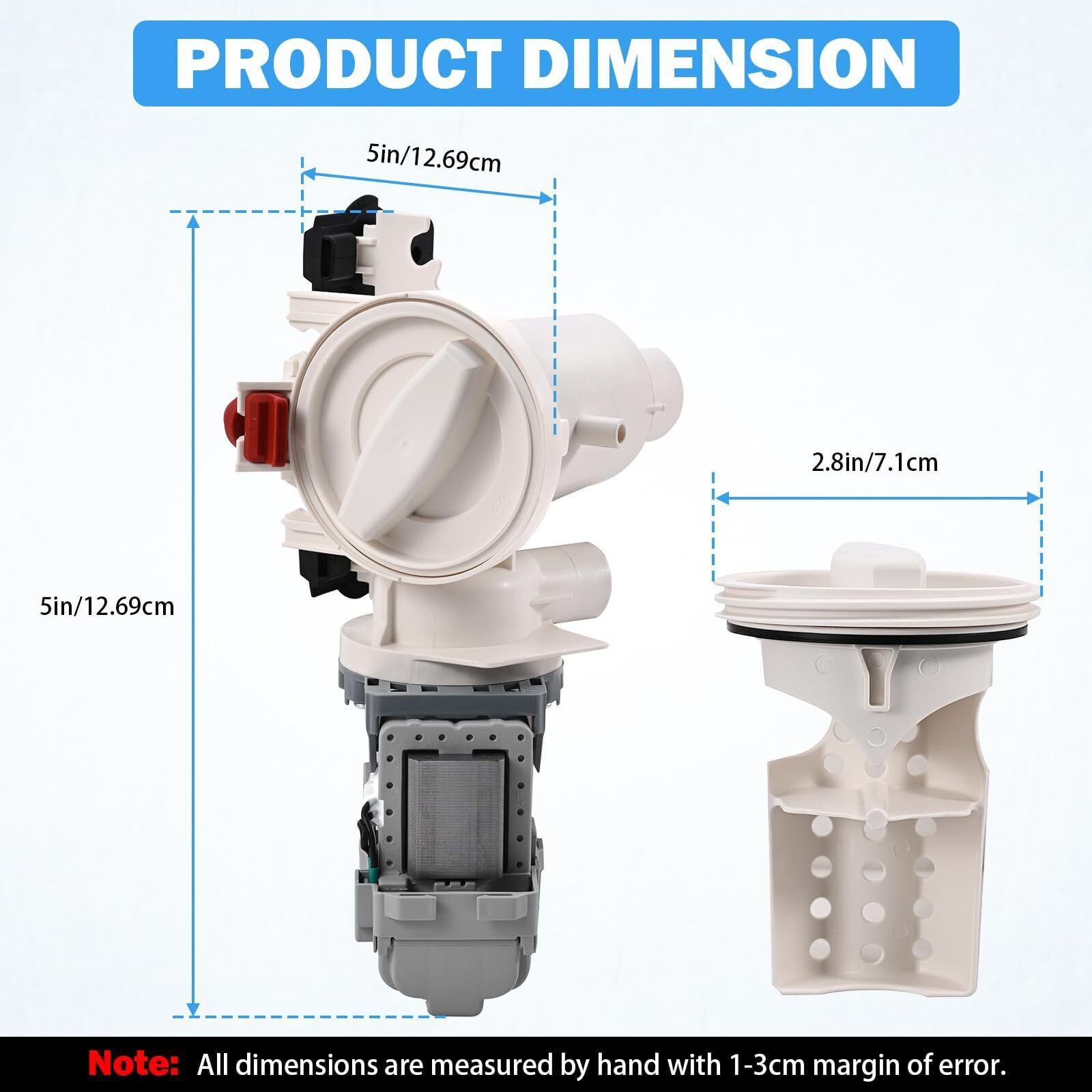 280187 8181684 - Filtro de bomba de drenaje para lavadora de ropa de carga frontal compatible con arandelas de carga frontal Whirlpool Duet Maytag Epic Kenmore HE (instrucciones de instalación