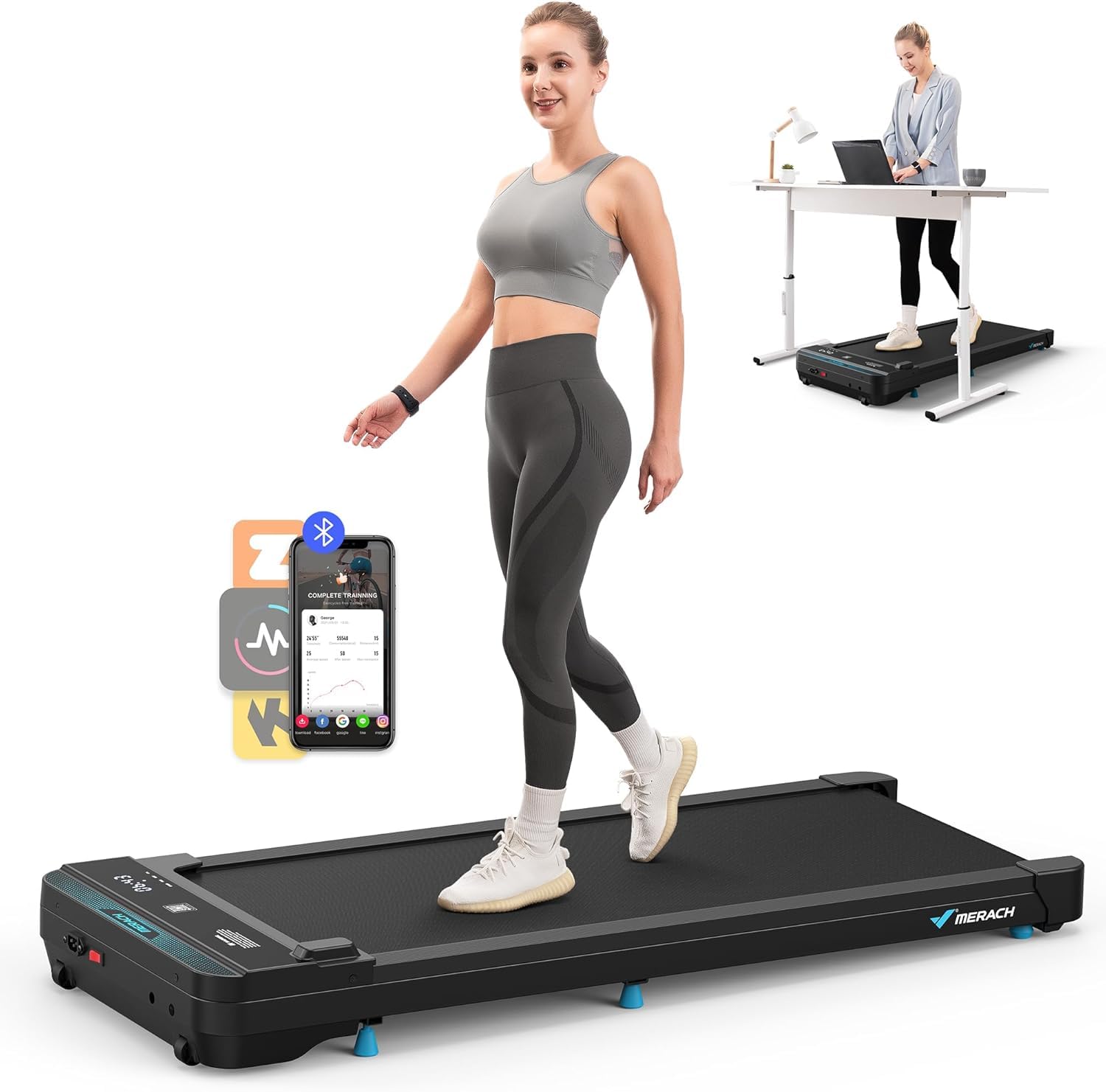 MERACH Bieżnia z nachyleniem 5%, bieżnia 3,0 KM, 2-6 km/h chodzenie pad, bieżnia elektryczna do domu, pojemność 136 kg Treadmill, wyświetlacz LED, pilot zdalnego sterowania, aplikacja