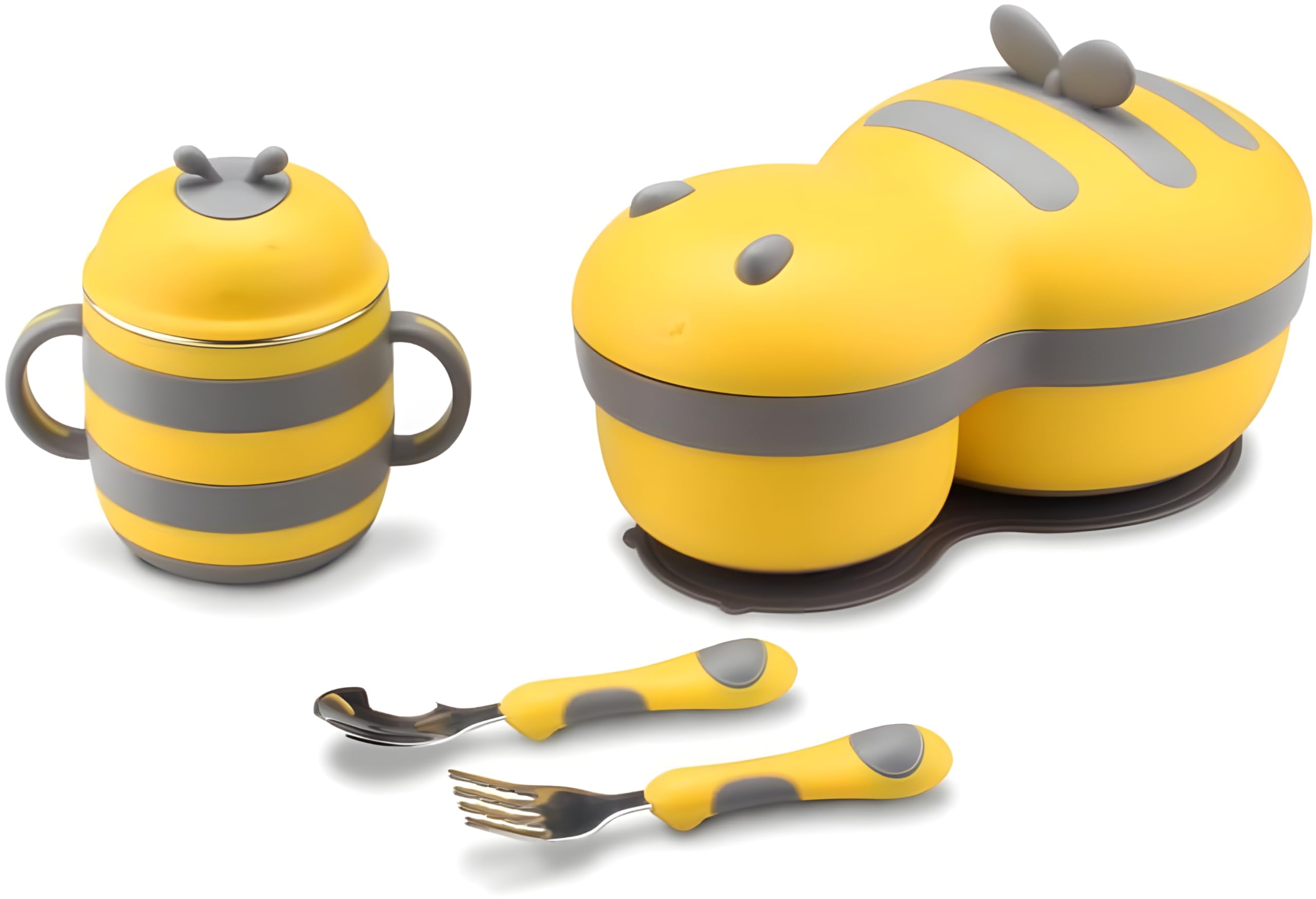 EBS Stainless Steel Baby Feeding Set, Feeding Bowl With a Suction Base, Spoon Fork & Cup, Toddler Food Bowls Snack Container