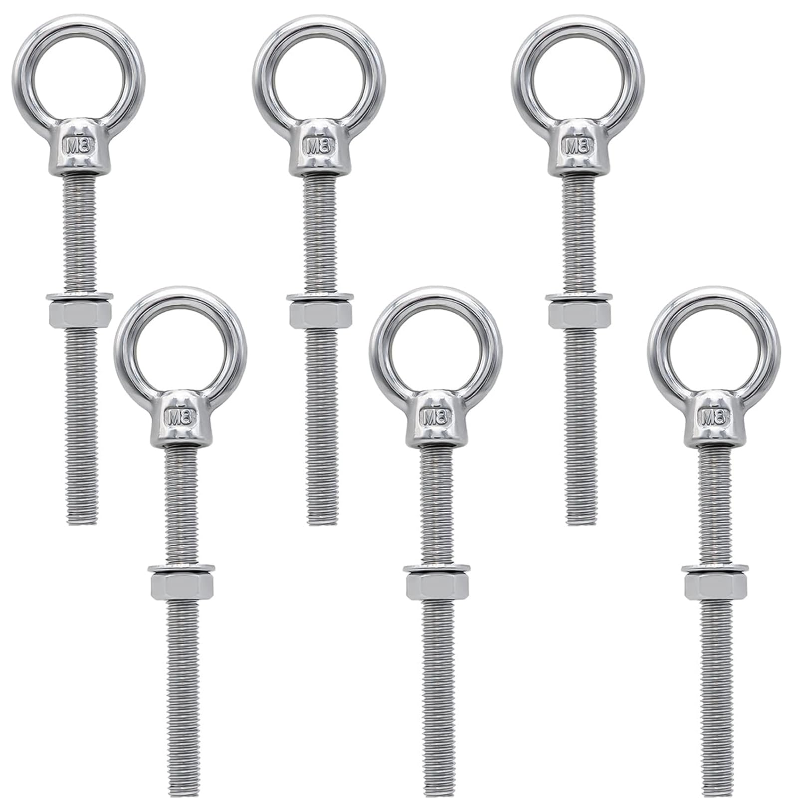 Lxoraziy 6 Stück Ringschraube Ösenschraube, M8 x 80 mm 316 Edelstahl Ringschrauben lang, mit Mutter Unterlegscheibe für Befestigens und Hängens