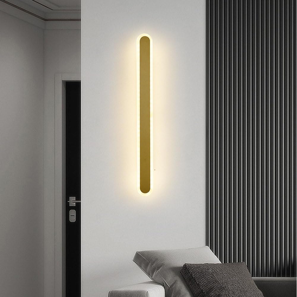 LED Wandleuchte Innen Hand Bewegungsmelder Wandlicht Dimmbar Akku Lange Wandlampe Kabellose Nachttischlampen 3 Farbmodi Wandbeleuchtung Up und Down Beleuchtung USB Aufladbare Leselampen Gold