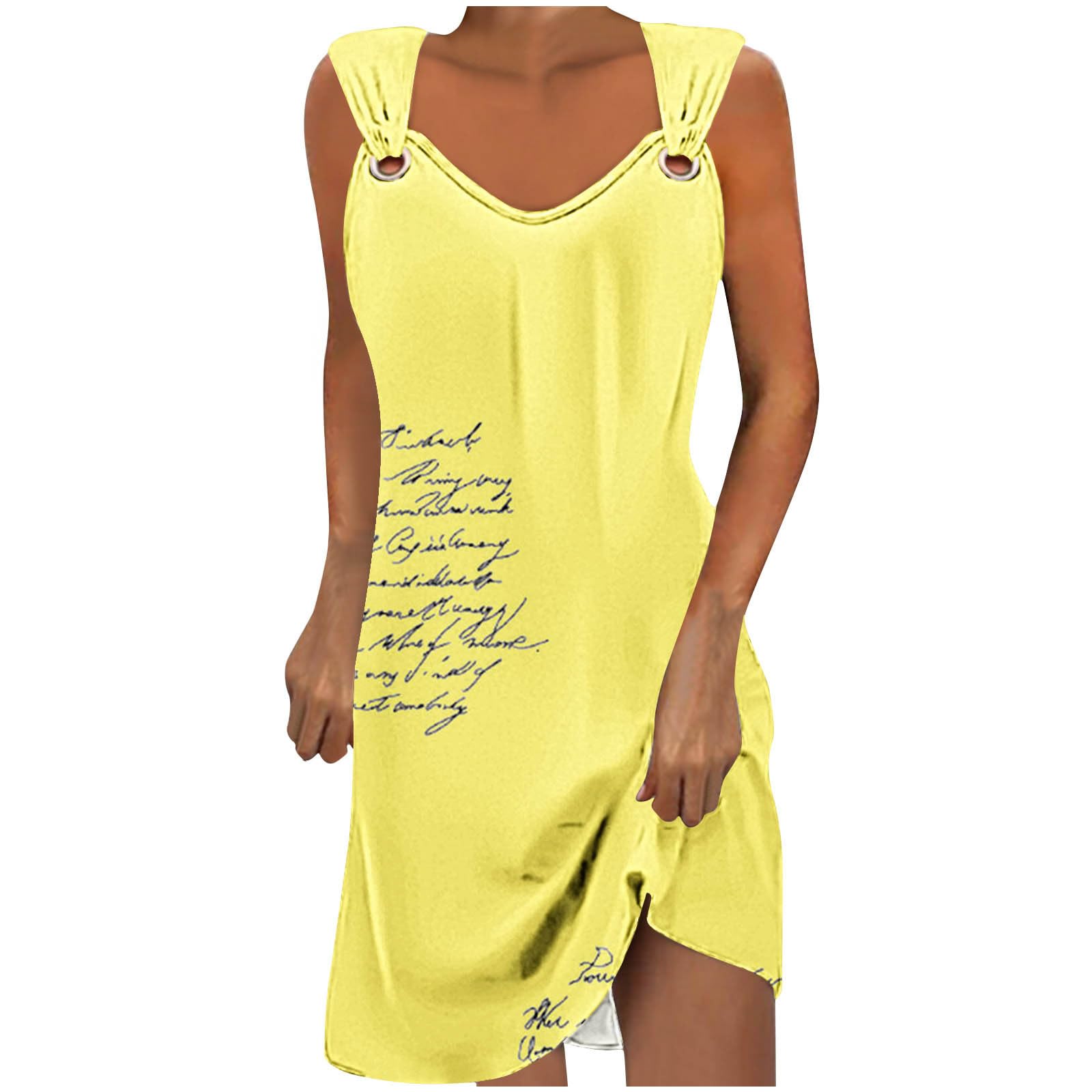 NUSGEAR Vestidos Corto para Mujer 2024 Casual Fiesta Vestido Verano Estampado Moda Vestidos sin Manga Cuello en V Basic Suelto Elegante Vestidos de Noche Diario Algodón Playa Vacaciones