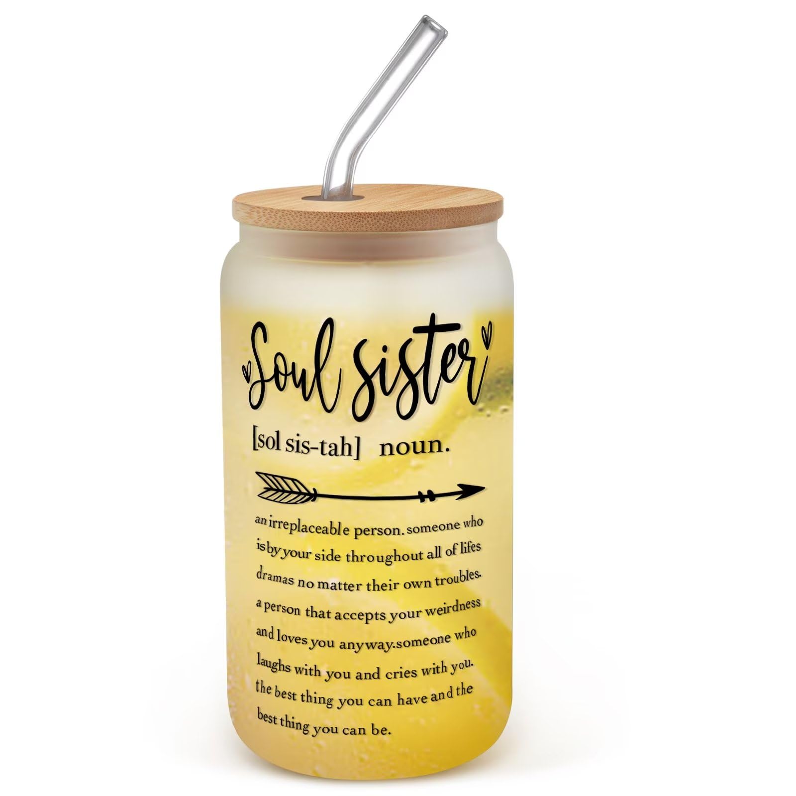 Birthday Gifts for Friends Female - Soul Sister Gifts for Women - Friendship Gifts for Soulsisters - Soul Sister Cup for Bestie Christmas Gift - 16oz Can Shaped Glass With Lid