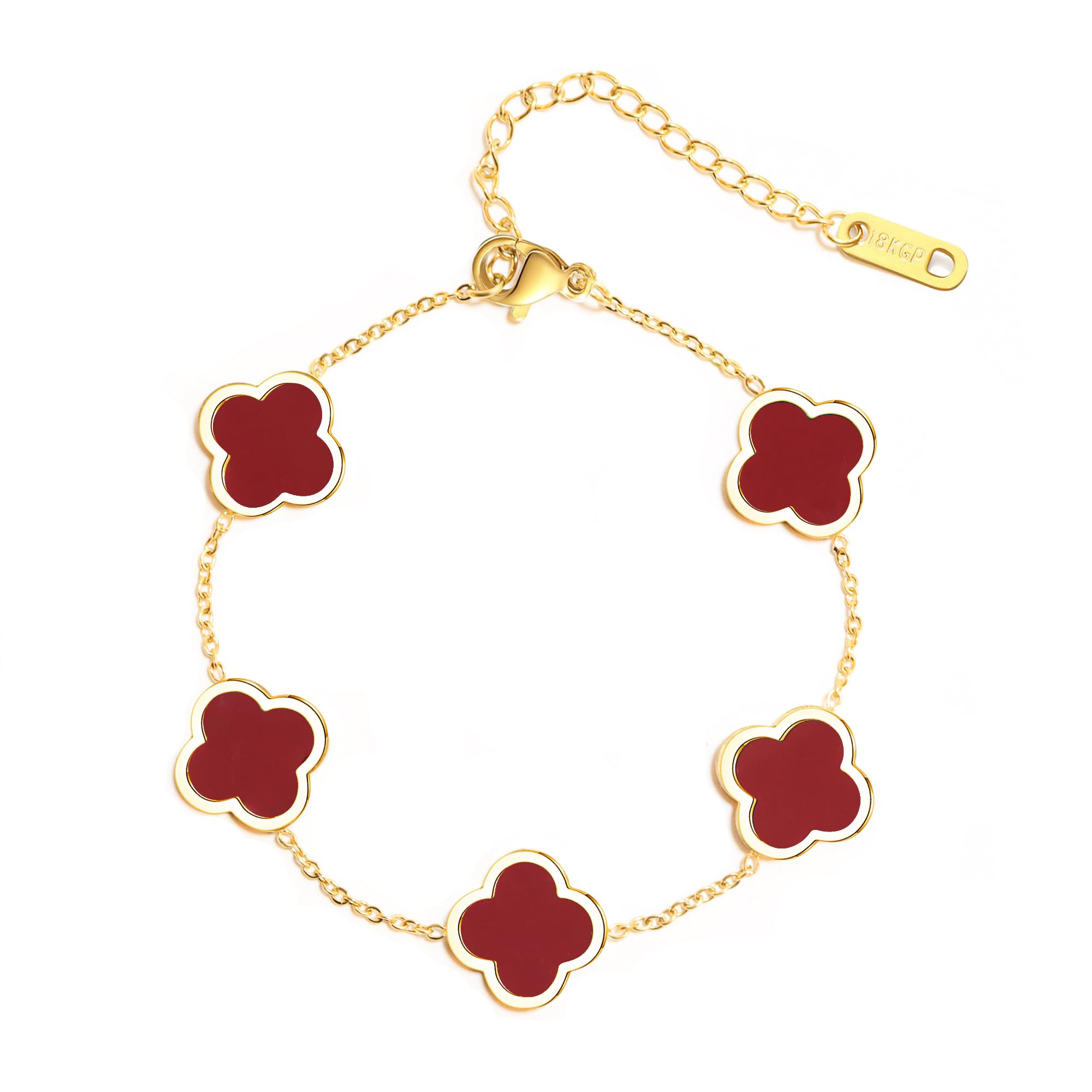 Unique Four Leaf Clover Bracelet for Women White Black Green Red Lucky Link Clover Bracelets,18K Gold Plated Jewelry Christmas Valentine's Day Gifts